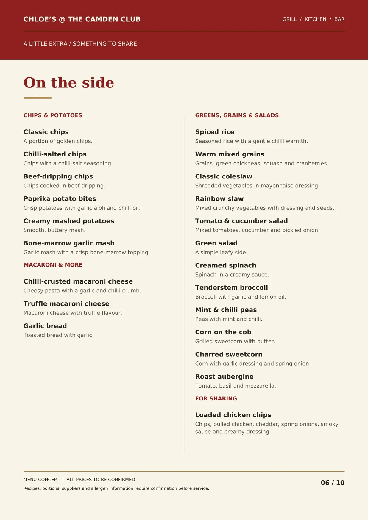 Chloe's @ The Camden Club menu, page 6