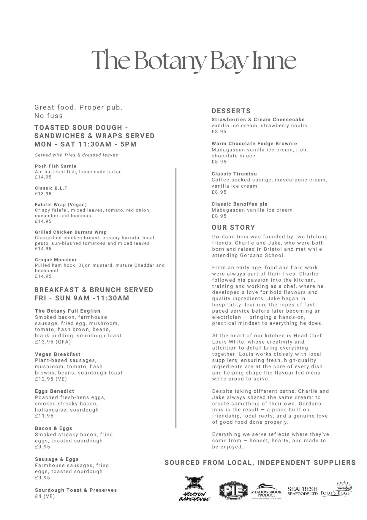 The Botany Bay Inne menu, page 2