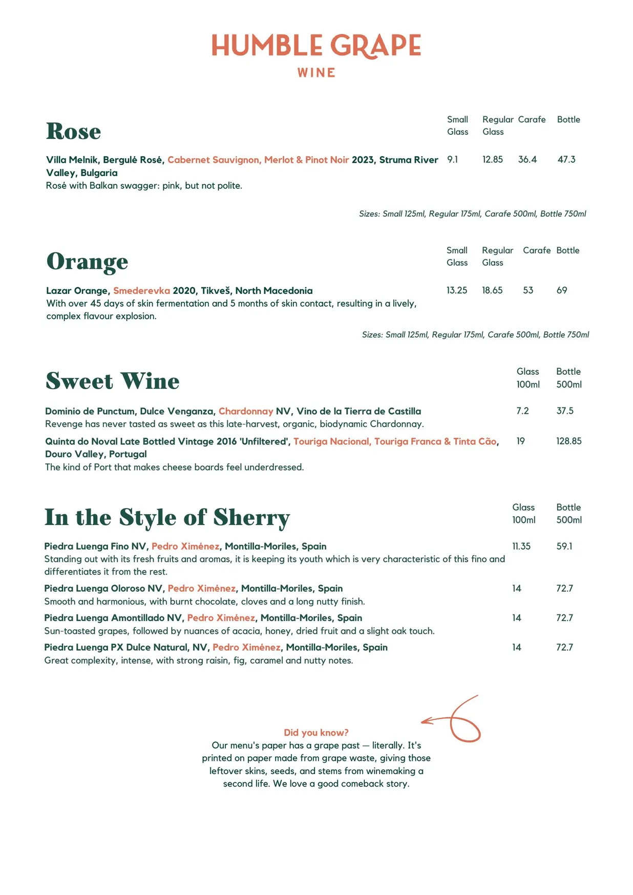 Humble Grape Battersea menu, page 4