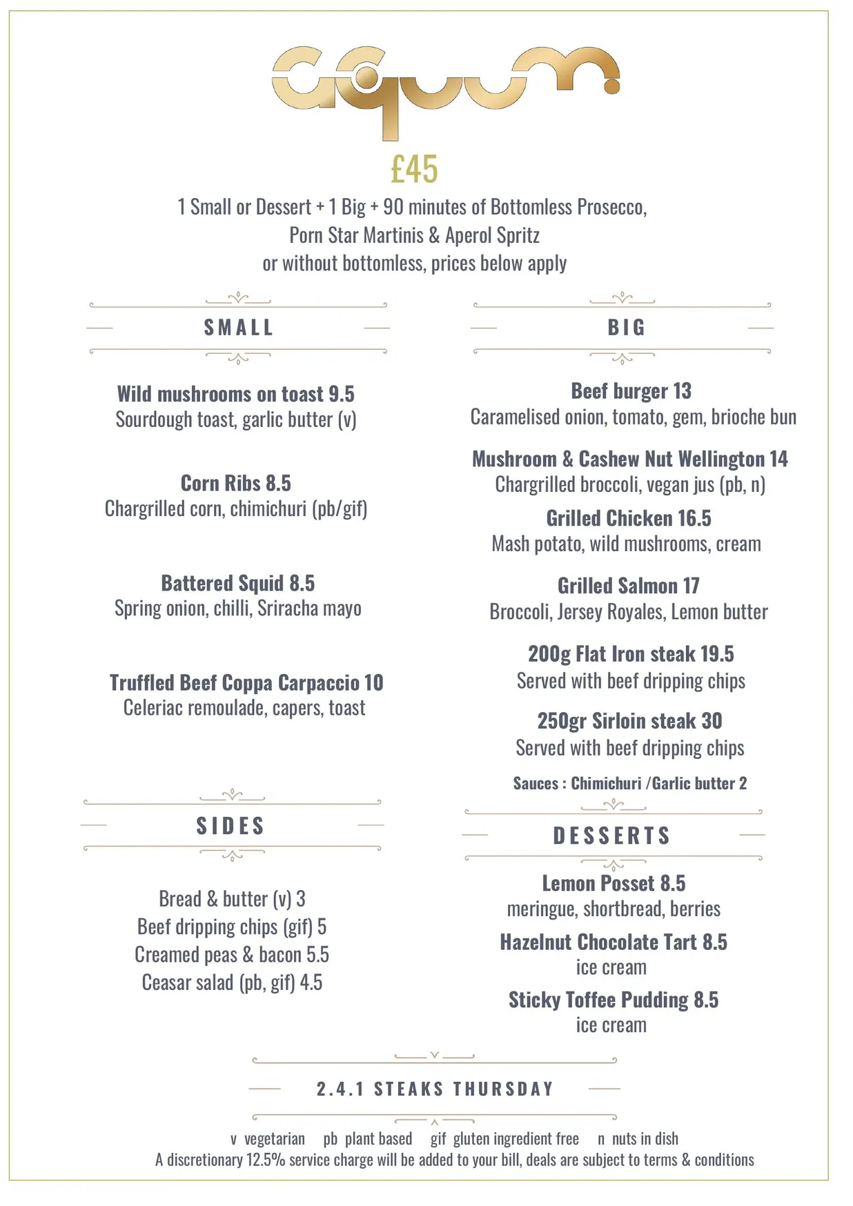 Aquum menu, page 2
