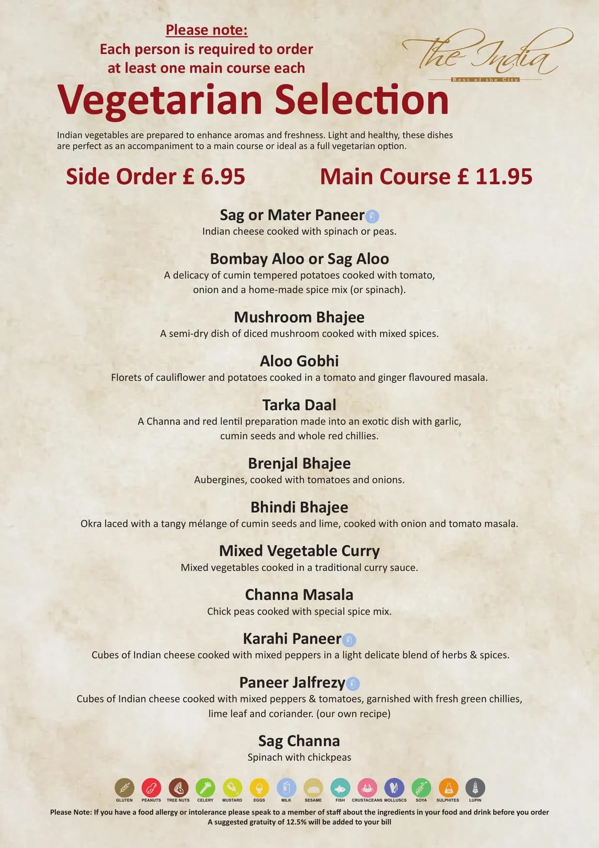 The India menu, page 11