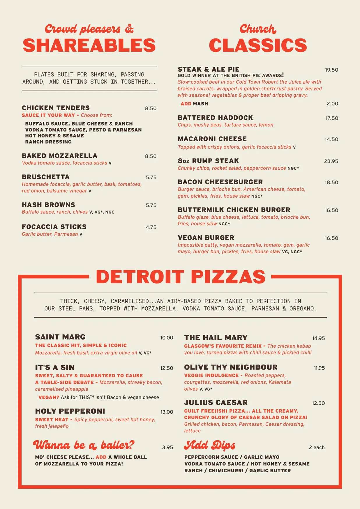 Church on the Hill menu, page 1