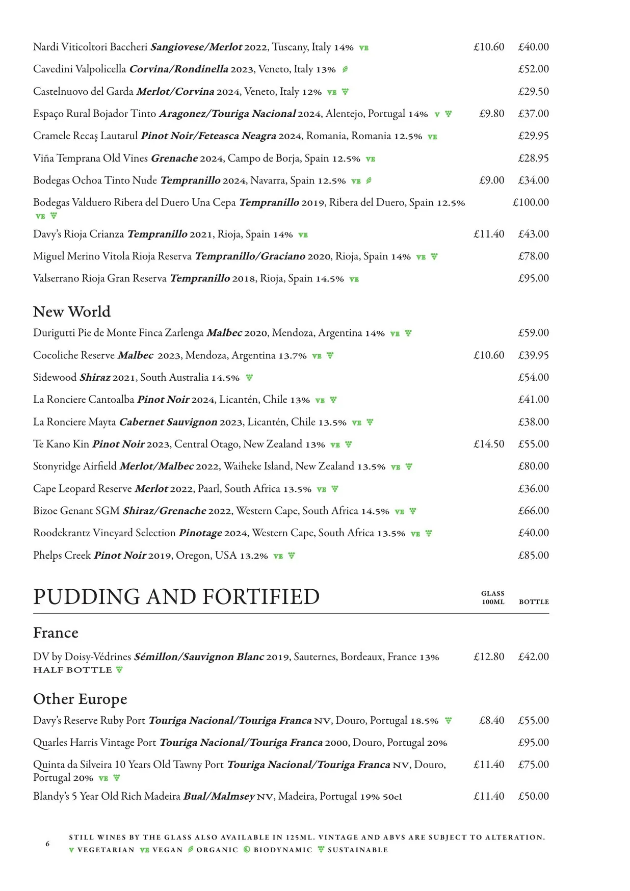 Mug House menu, page 8