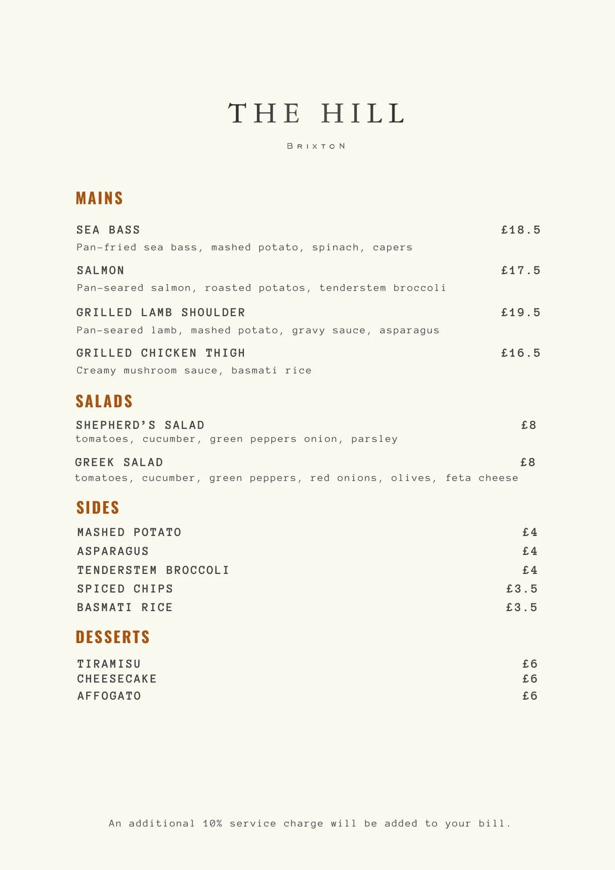 Cafe On The Hill menu, page 2