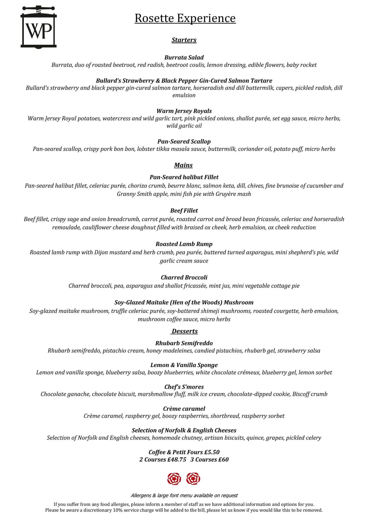 The WinePress Restaurant at the Maids Head menu, page 1