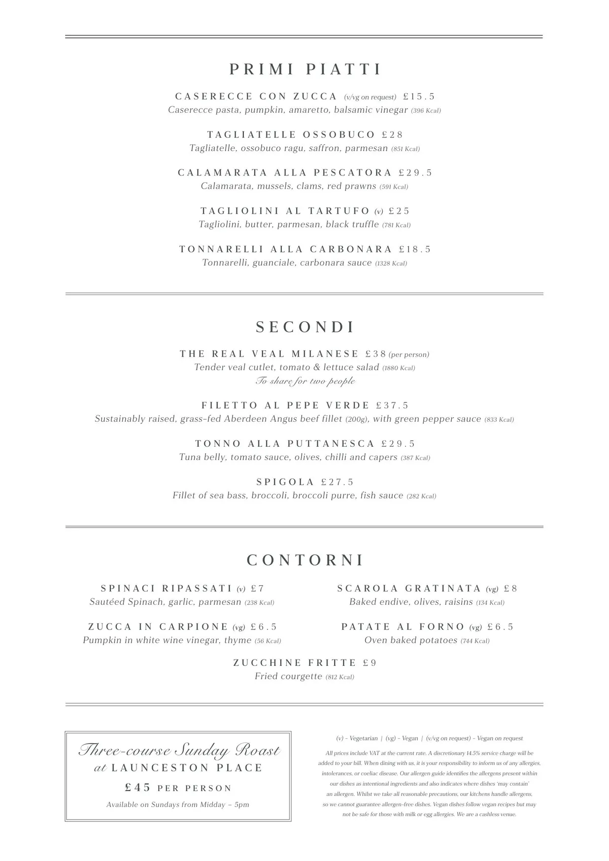 Sartoria menu, page 2
