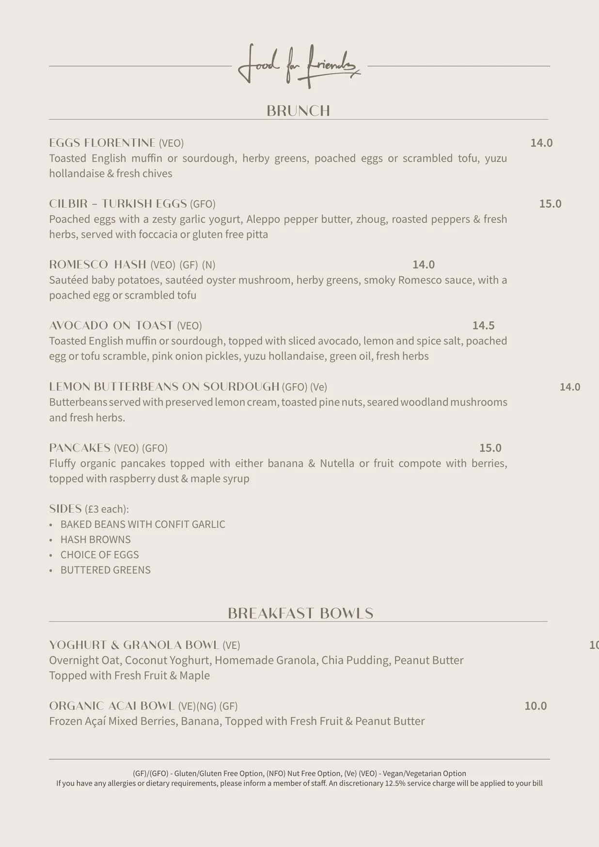 Food For Friends menu, page 1