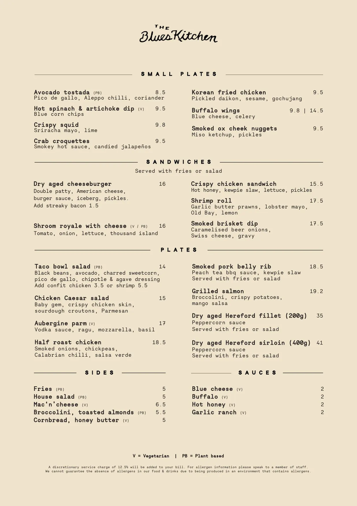 The Blues Kitchen Brixton menu, page 1