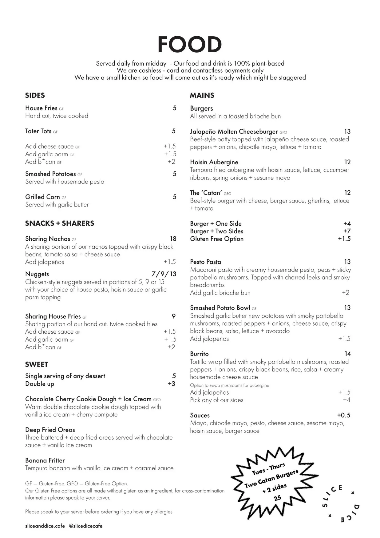Slice + Dice menu, page 1