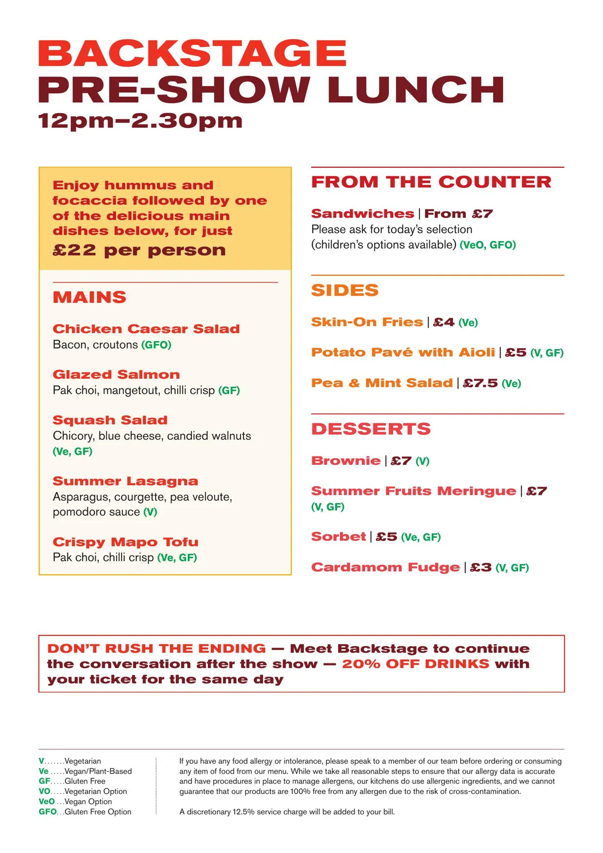 Backstage at The Old Vic menu, page 3