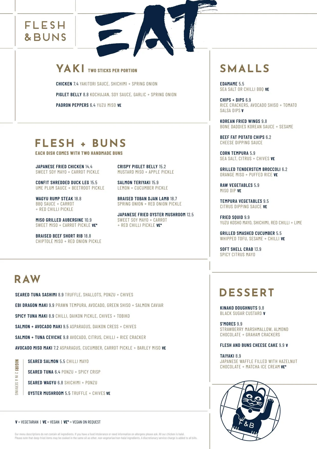 Flesh & Buns menu, page 1