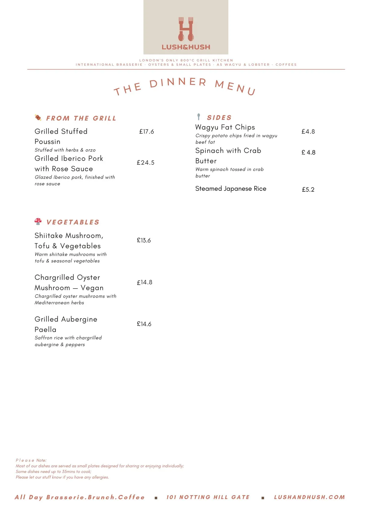Lush and Hush menu, page 6