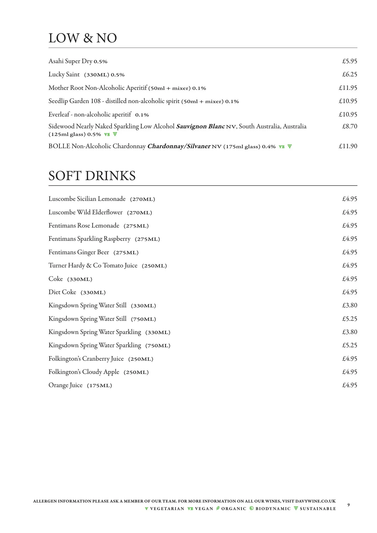 Mug House menu, page 11