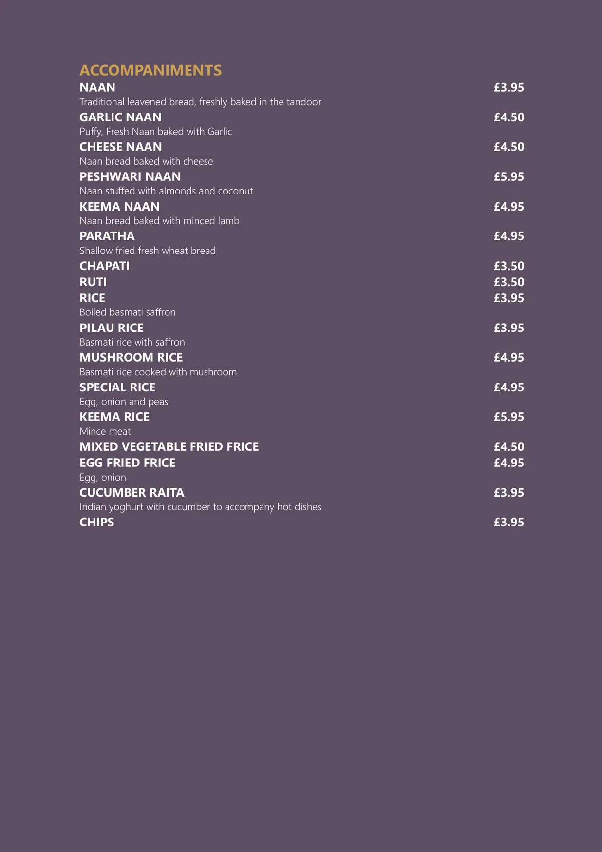 Masala Brick Lane menu, page 7