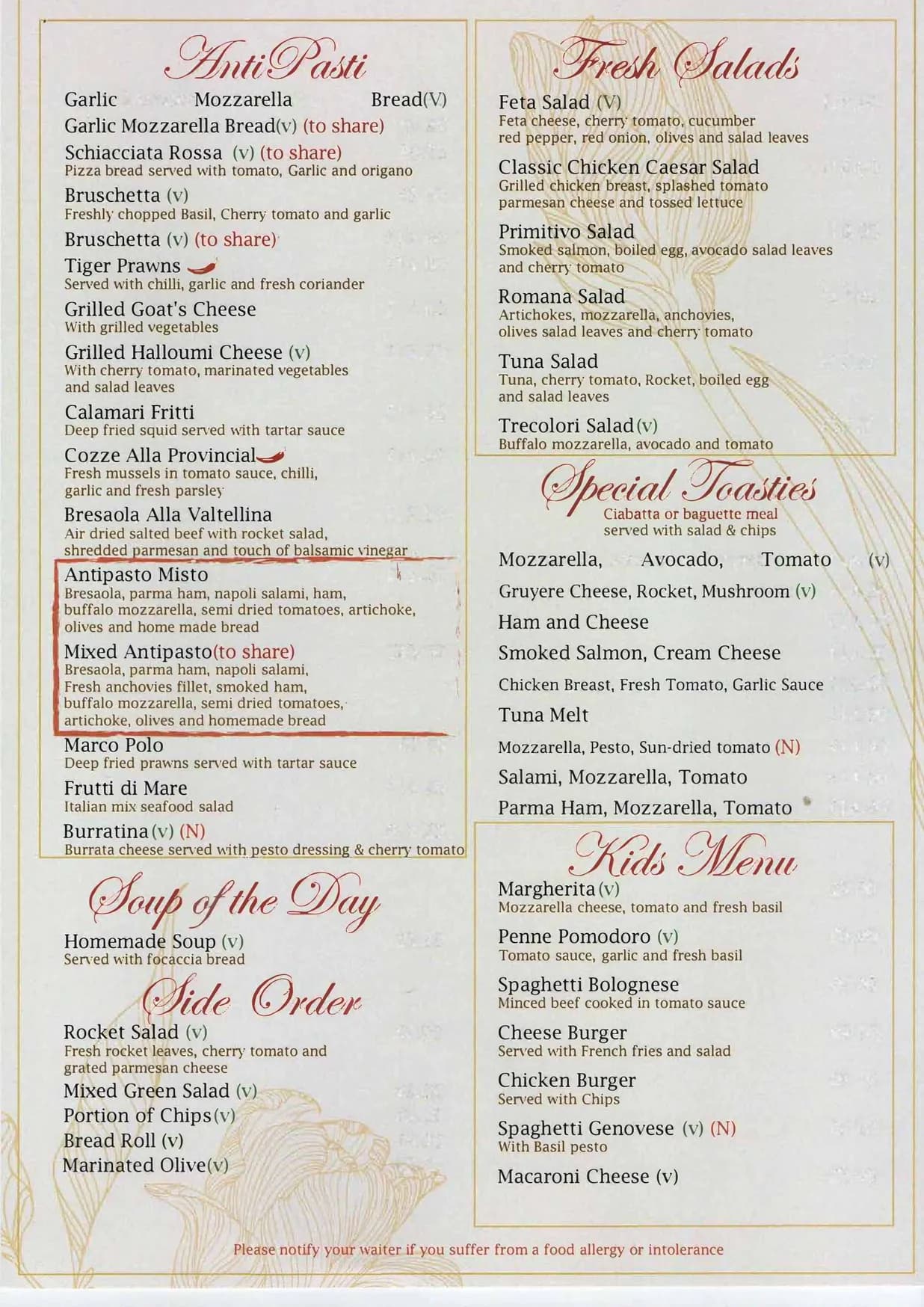 Little Italy menu, page 2
