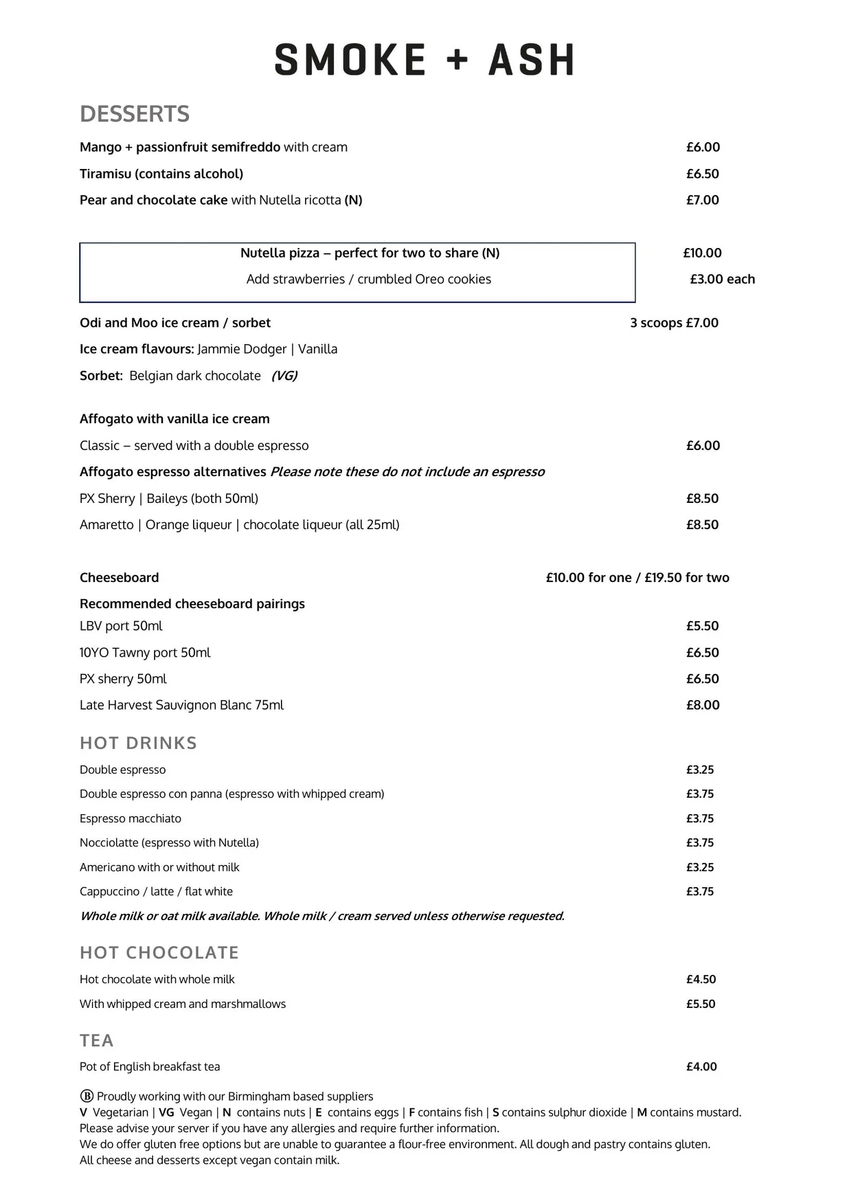Smoke + Ash menu, page 3