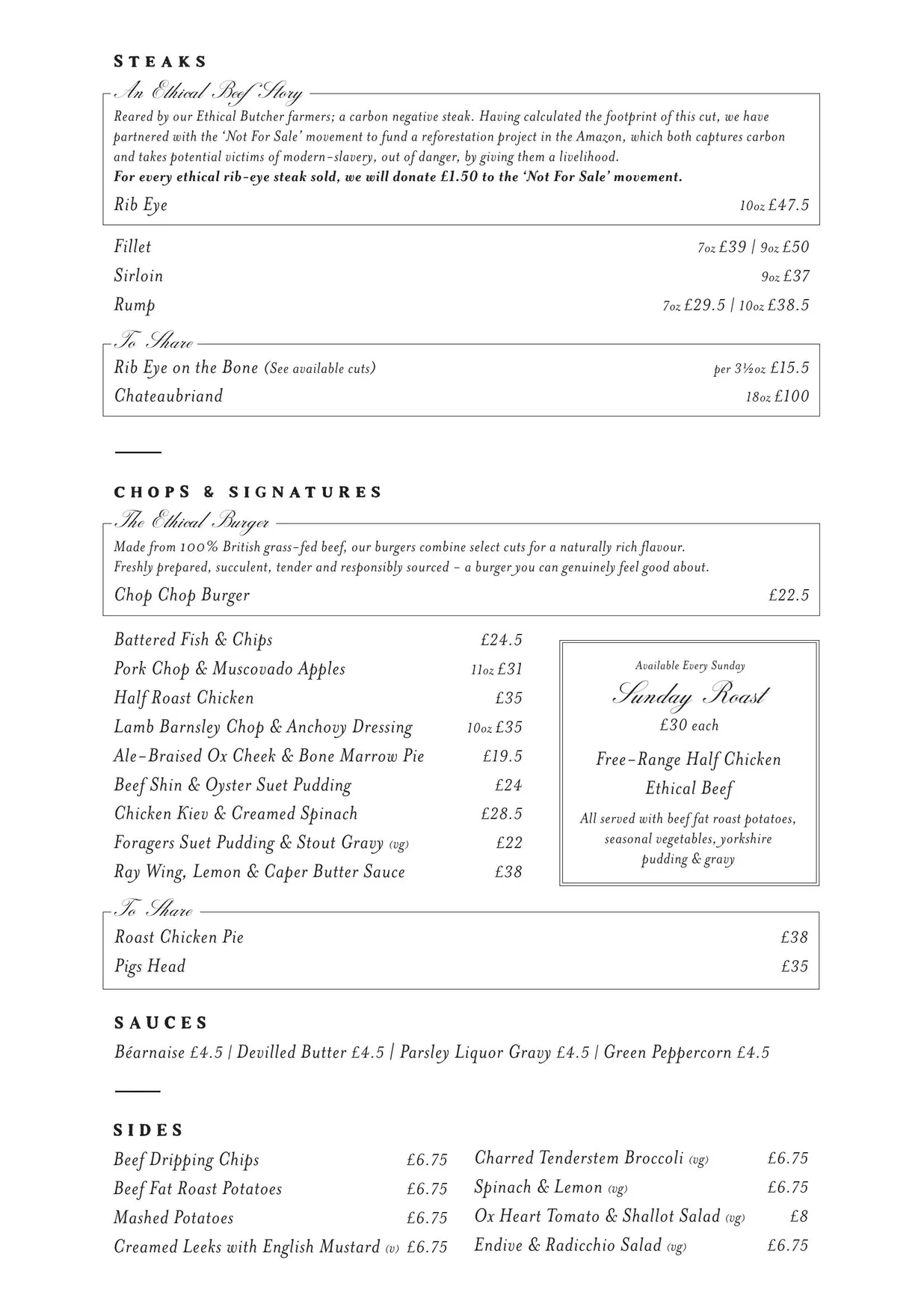 Butlers Wharf Chop House menu, page 3