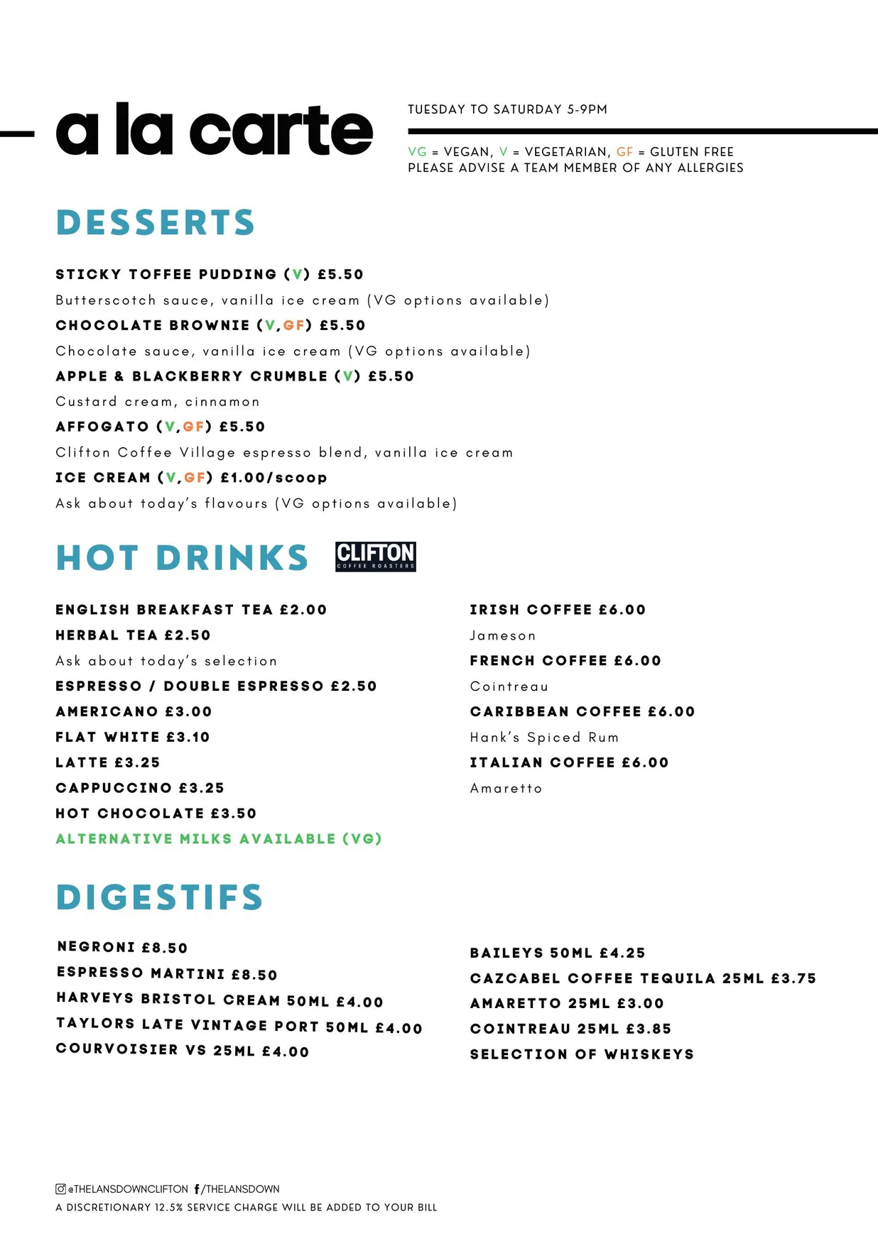 The Lansdown menu, page 2