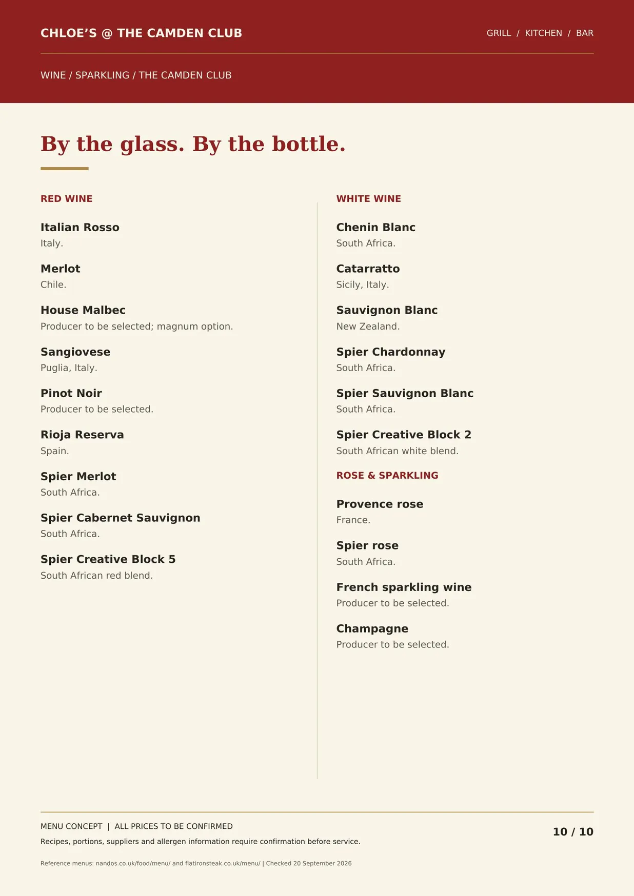 Chloe's @ The Camden Club menu, page 10