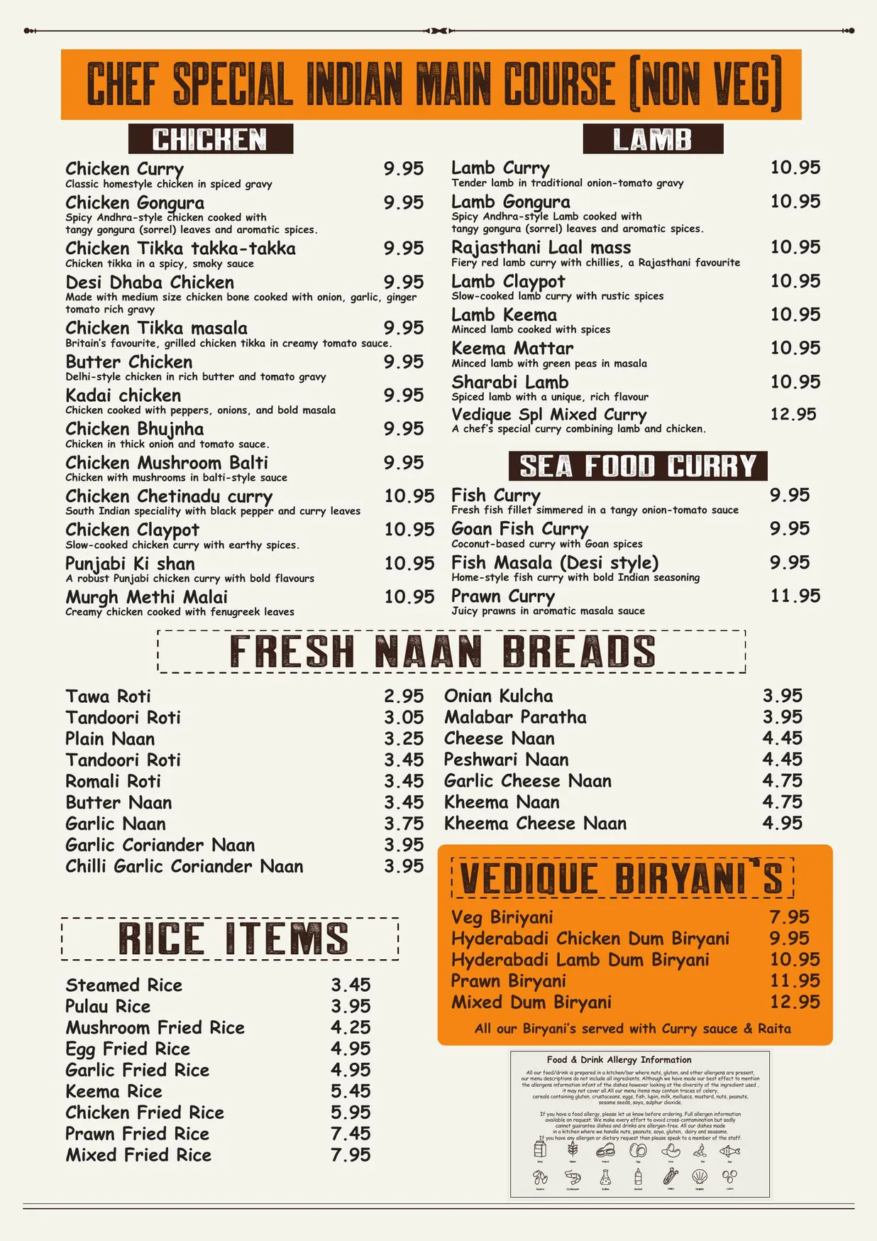 Vedique Indian menu, page 4