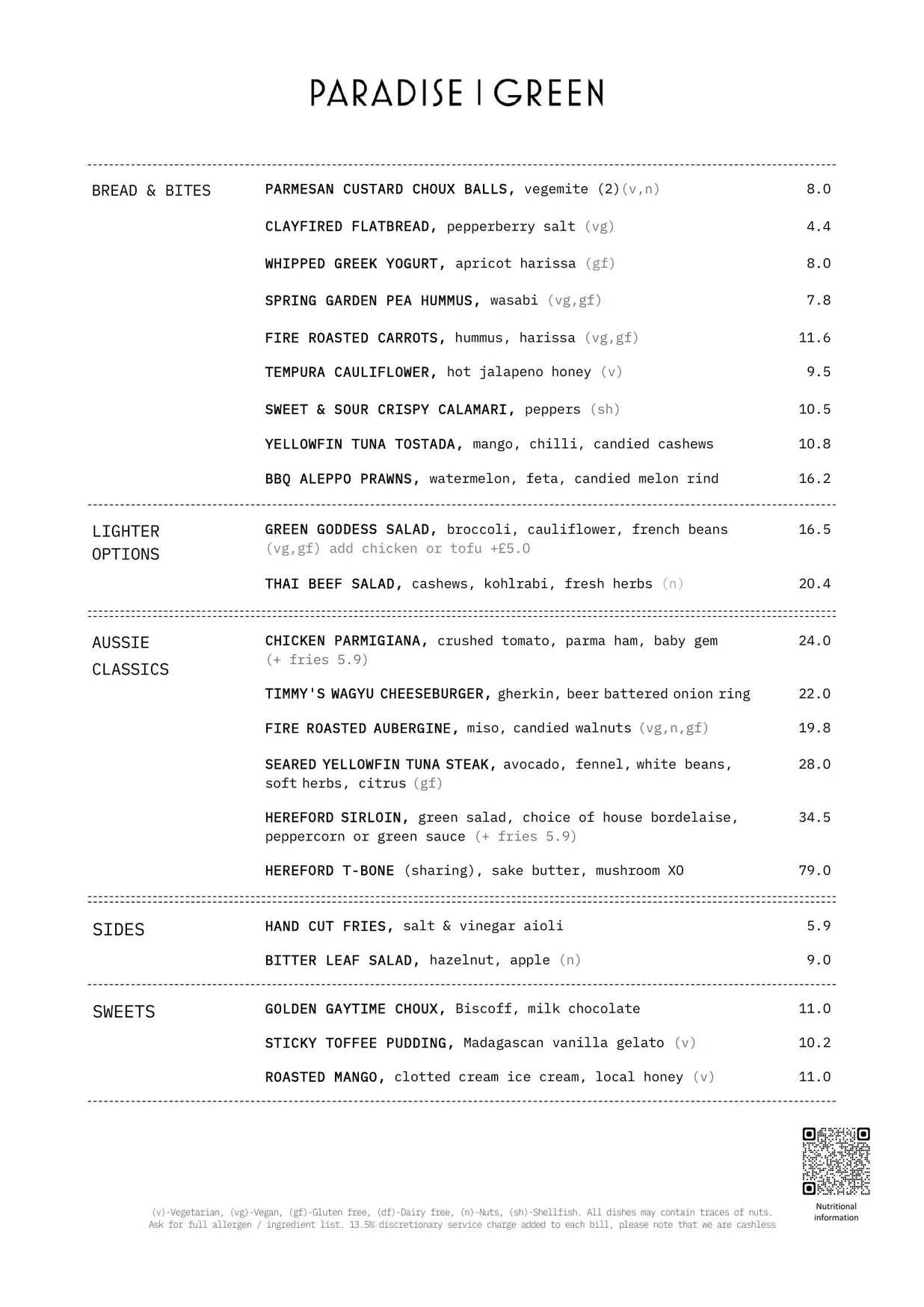 Paradise Green menu, page 14