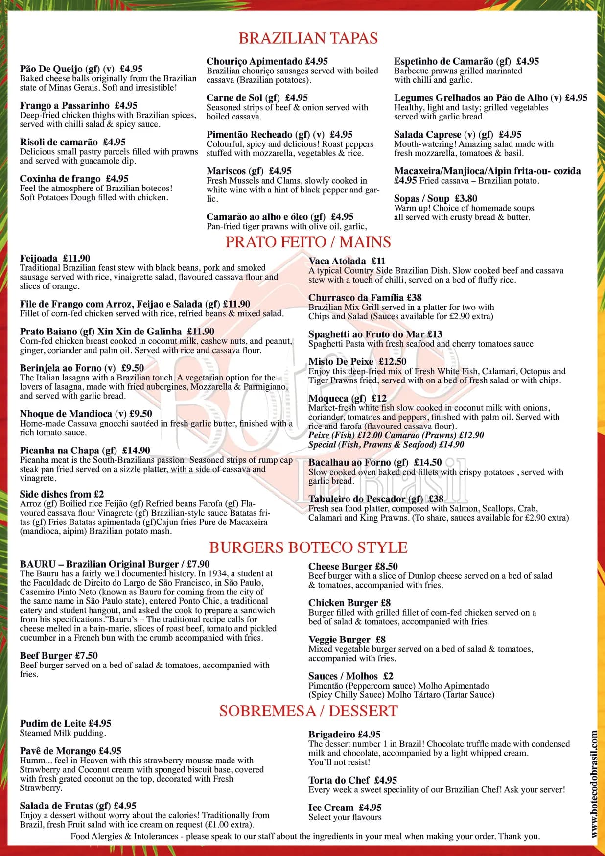 Boteco Do Brasil Edinburgh menu, page 1