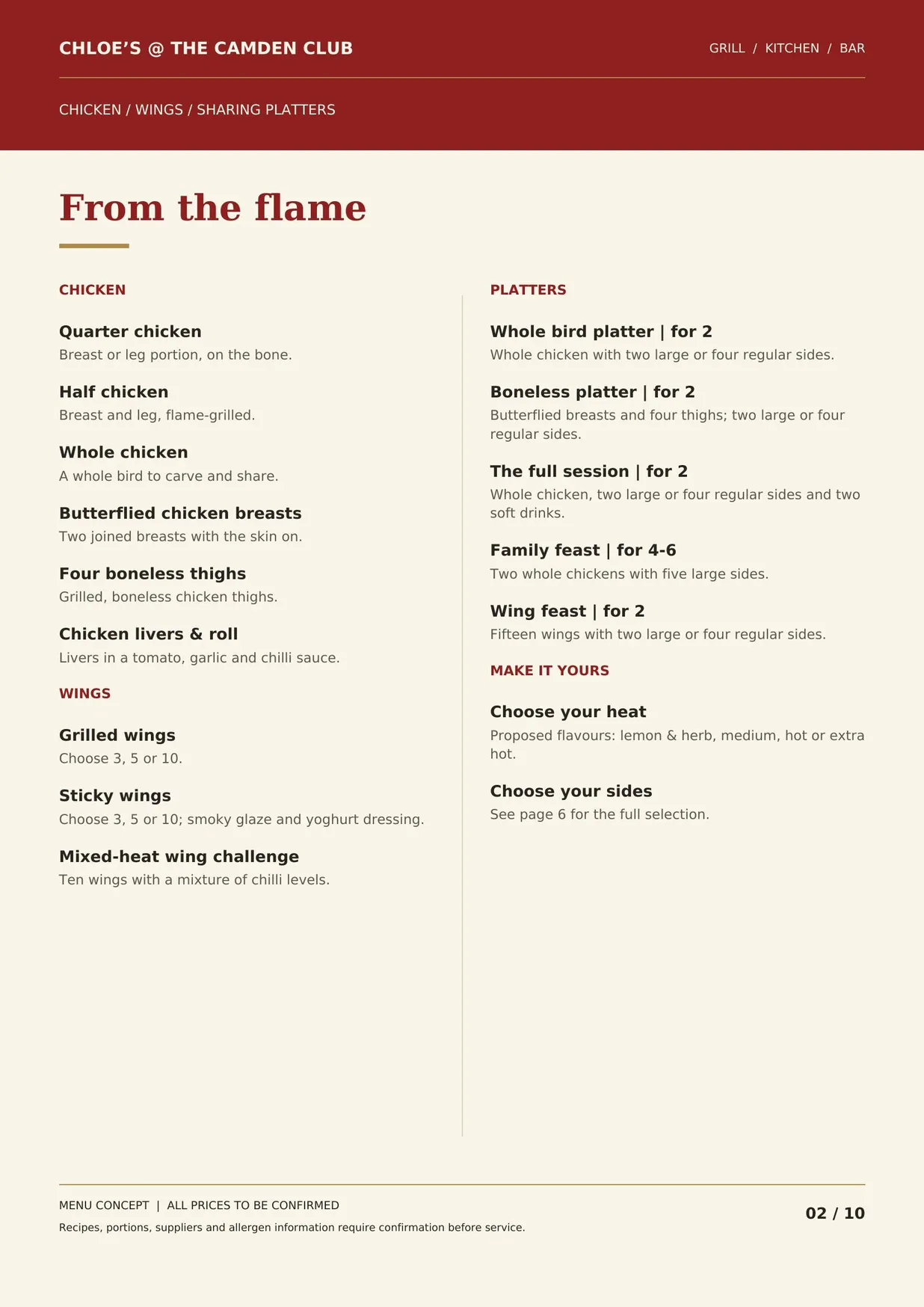 Chloe's @ The Camden Club menu, page 2