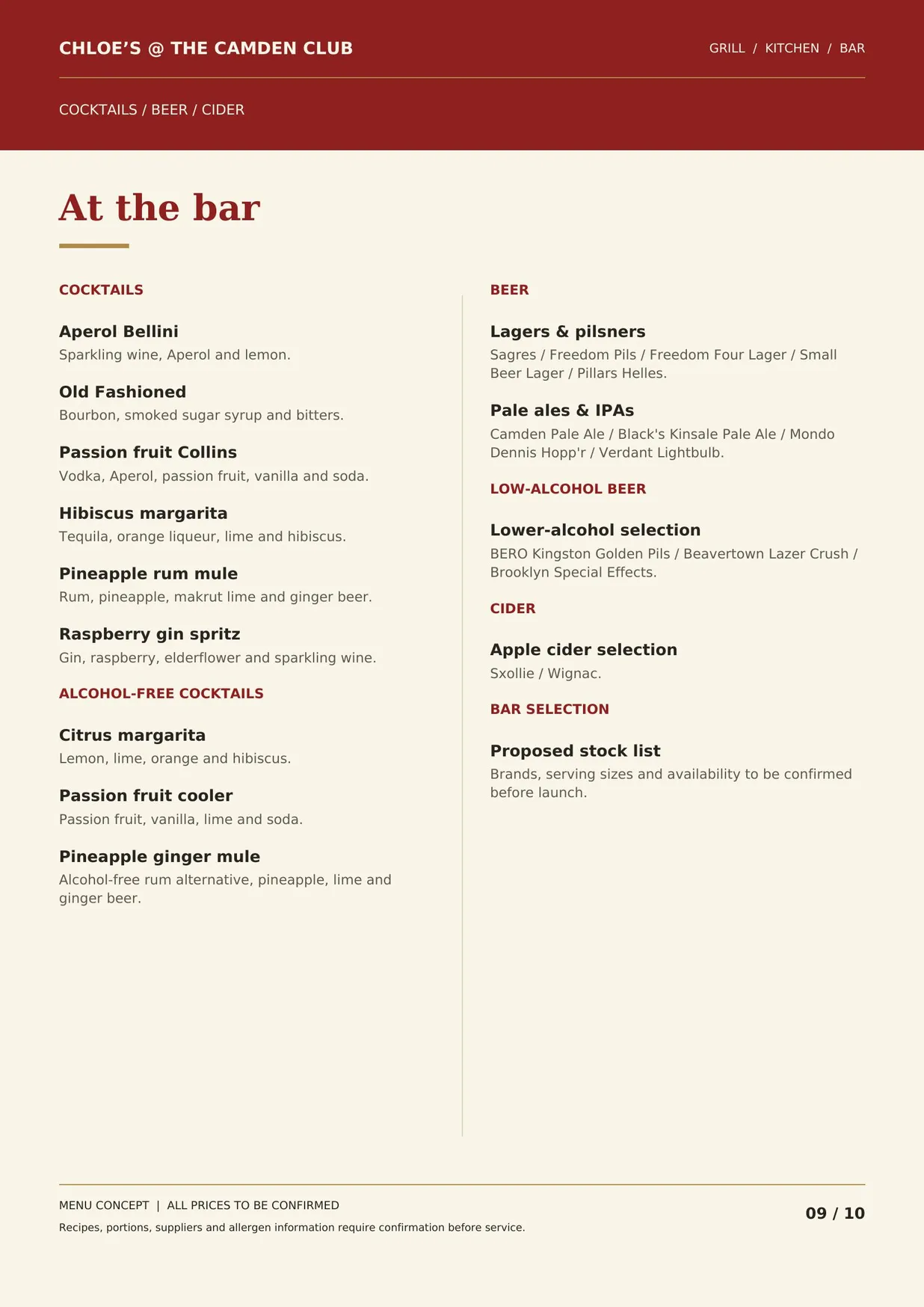 Chloe's @ The Camden Club menu, page 9