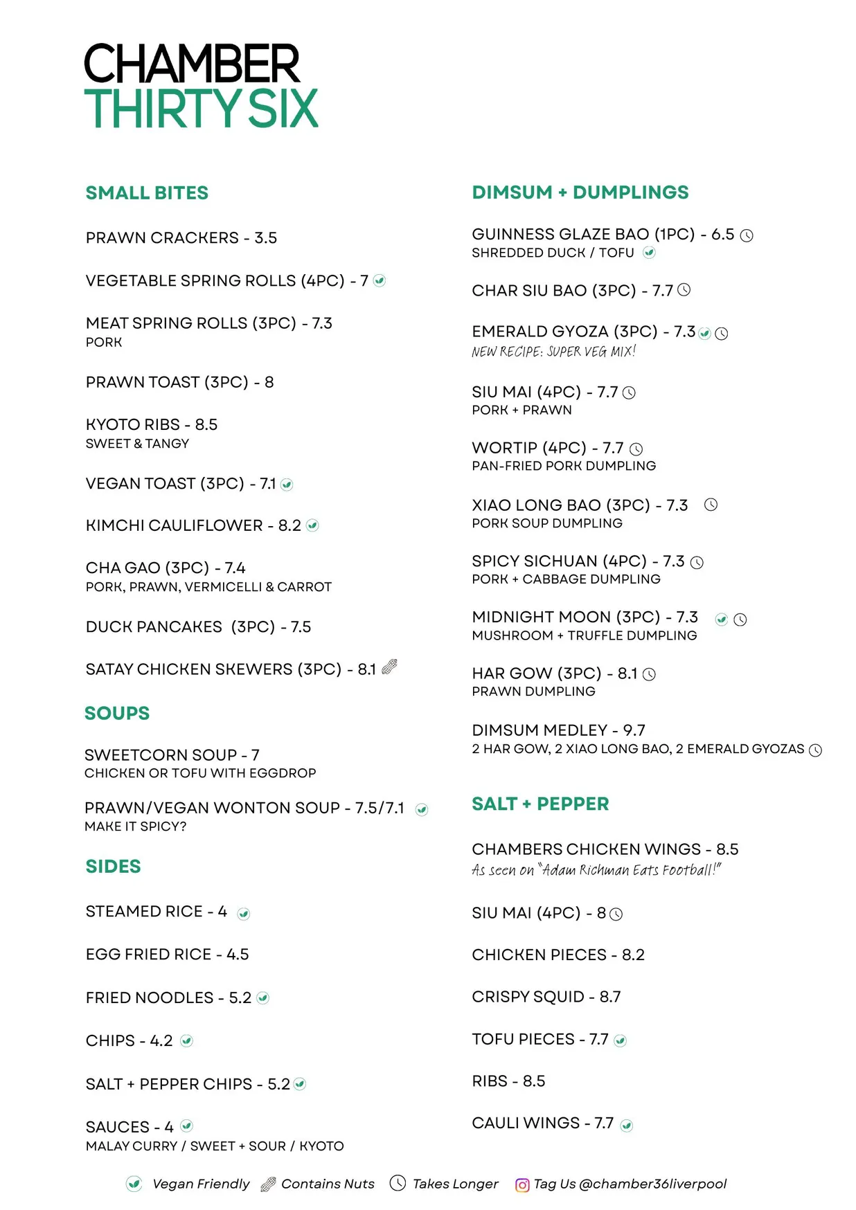 Chamber 36 menu, page 1
