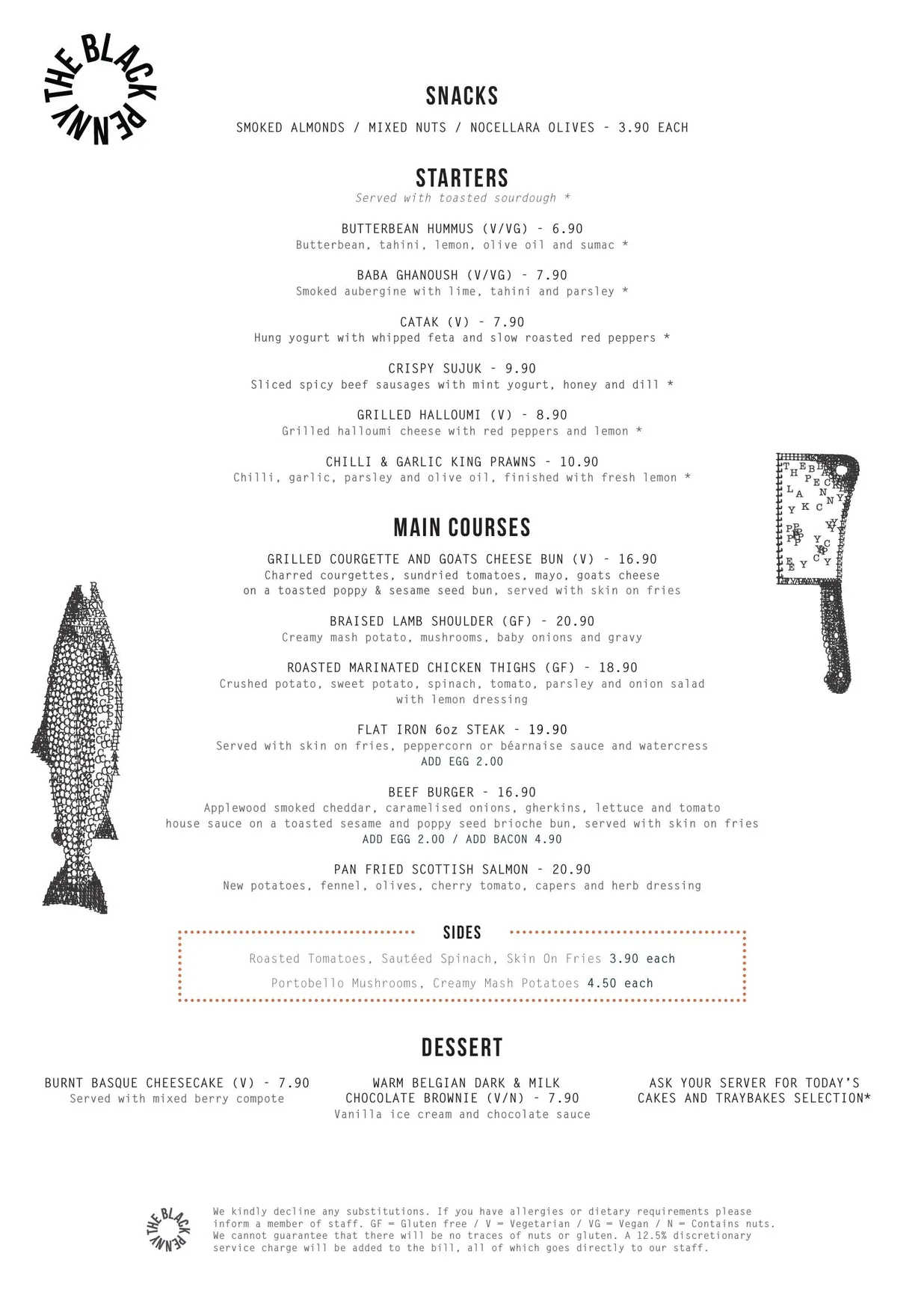 The Black Penny menu, page 2