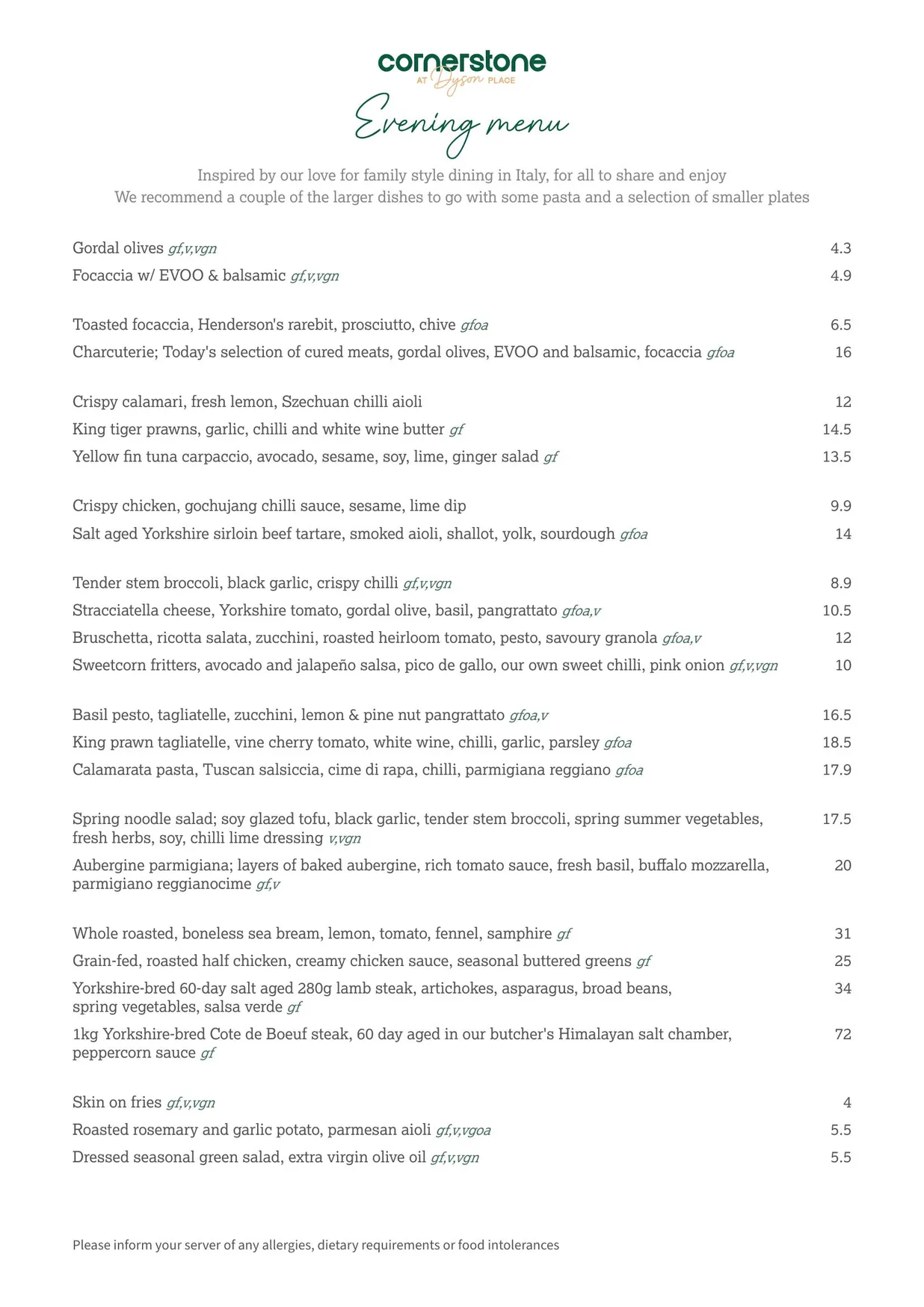 Cornerstone menu, page 3