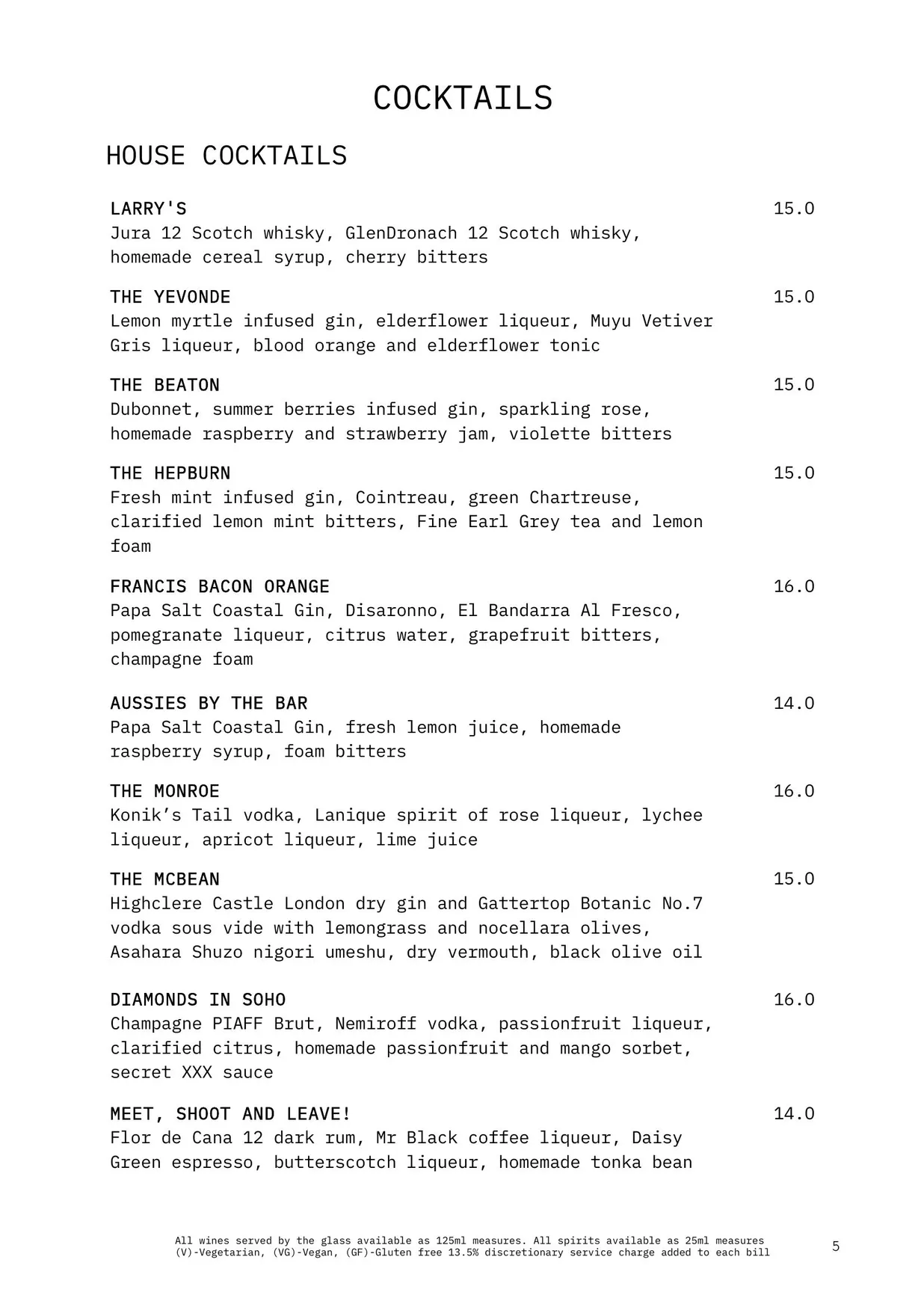Larry's at the National Portrait Gallery menu, page 6