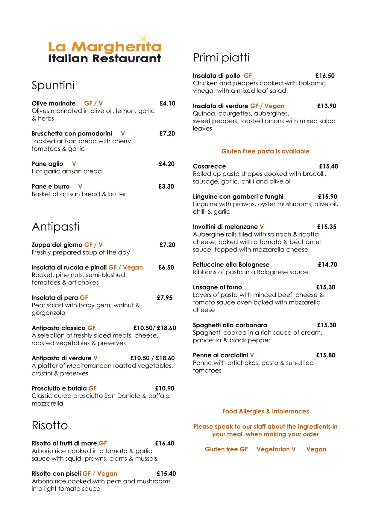 La Margherita menu, page 5