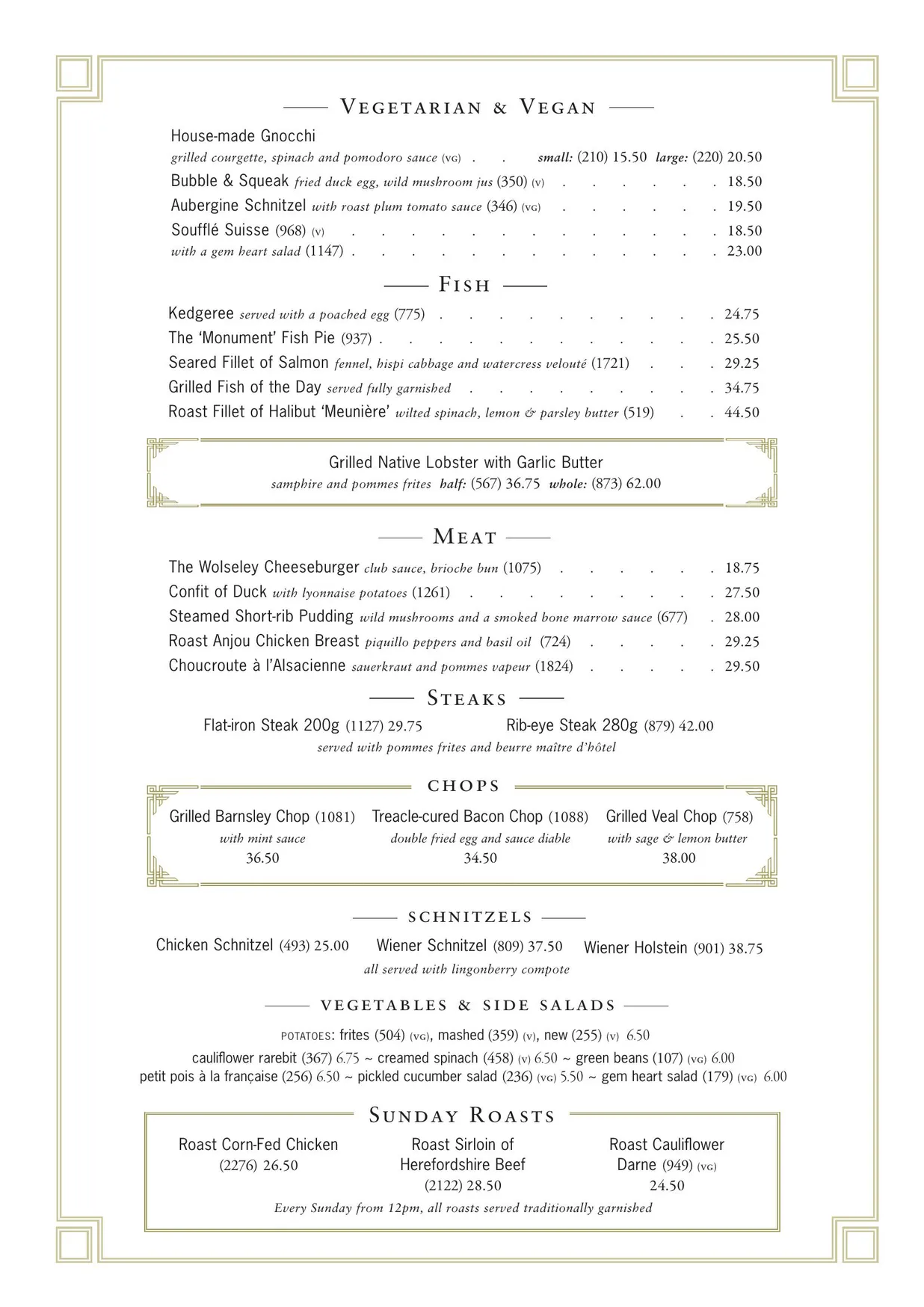 The Wolseley City menu, page 2