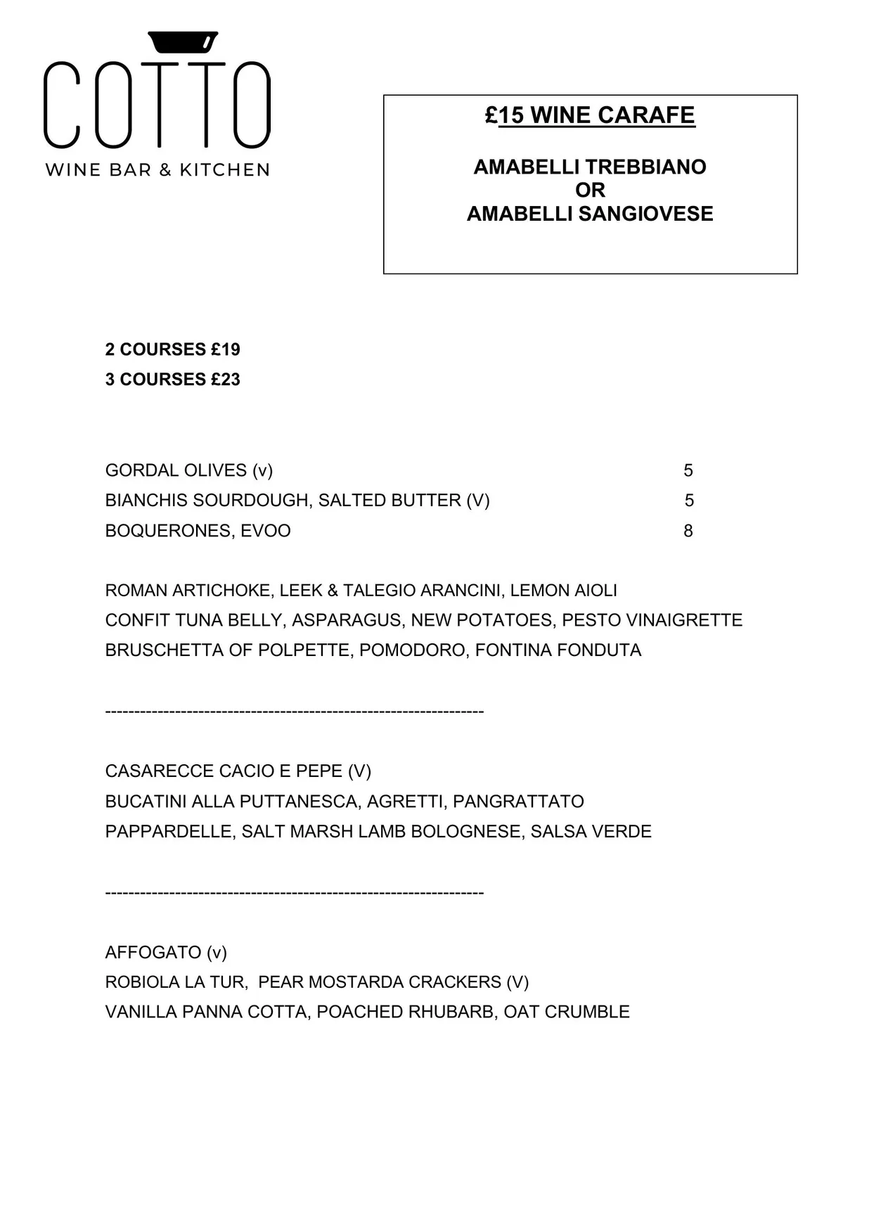 Cotto menu, page 2