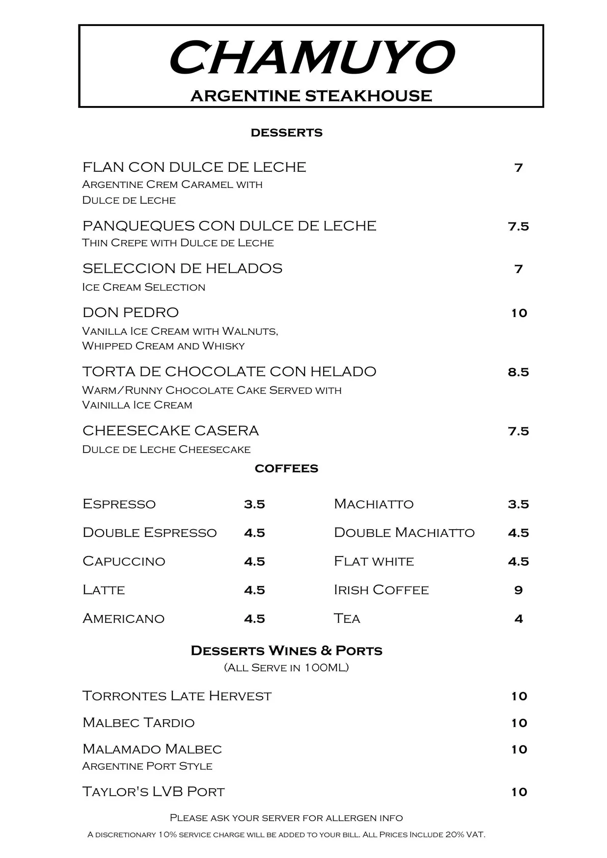 Chamuyo menu, page 3