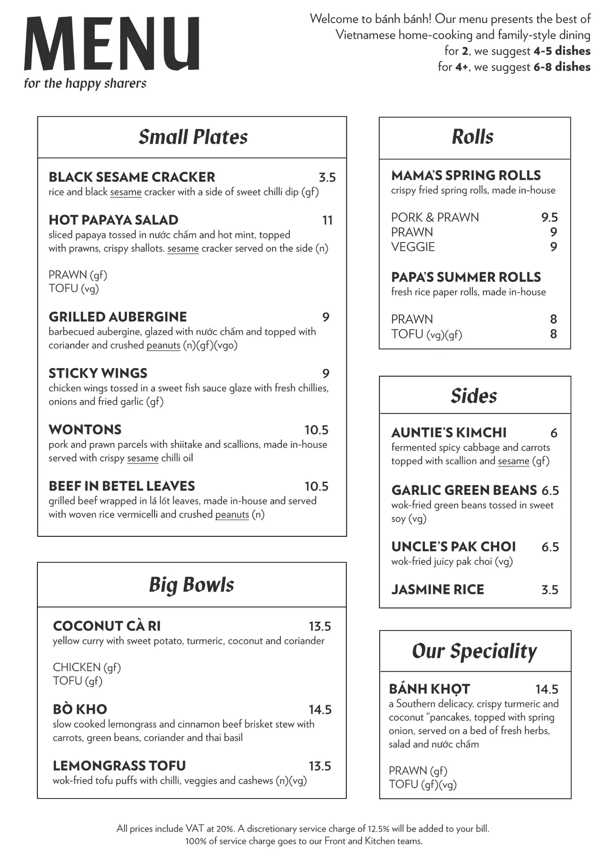 Bánh Bánh Peckham menu, page 1