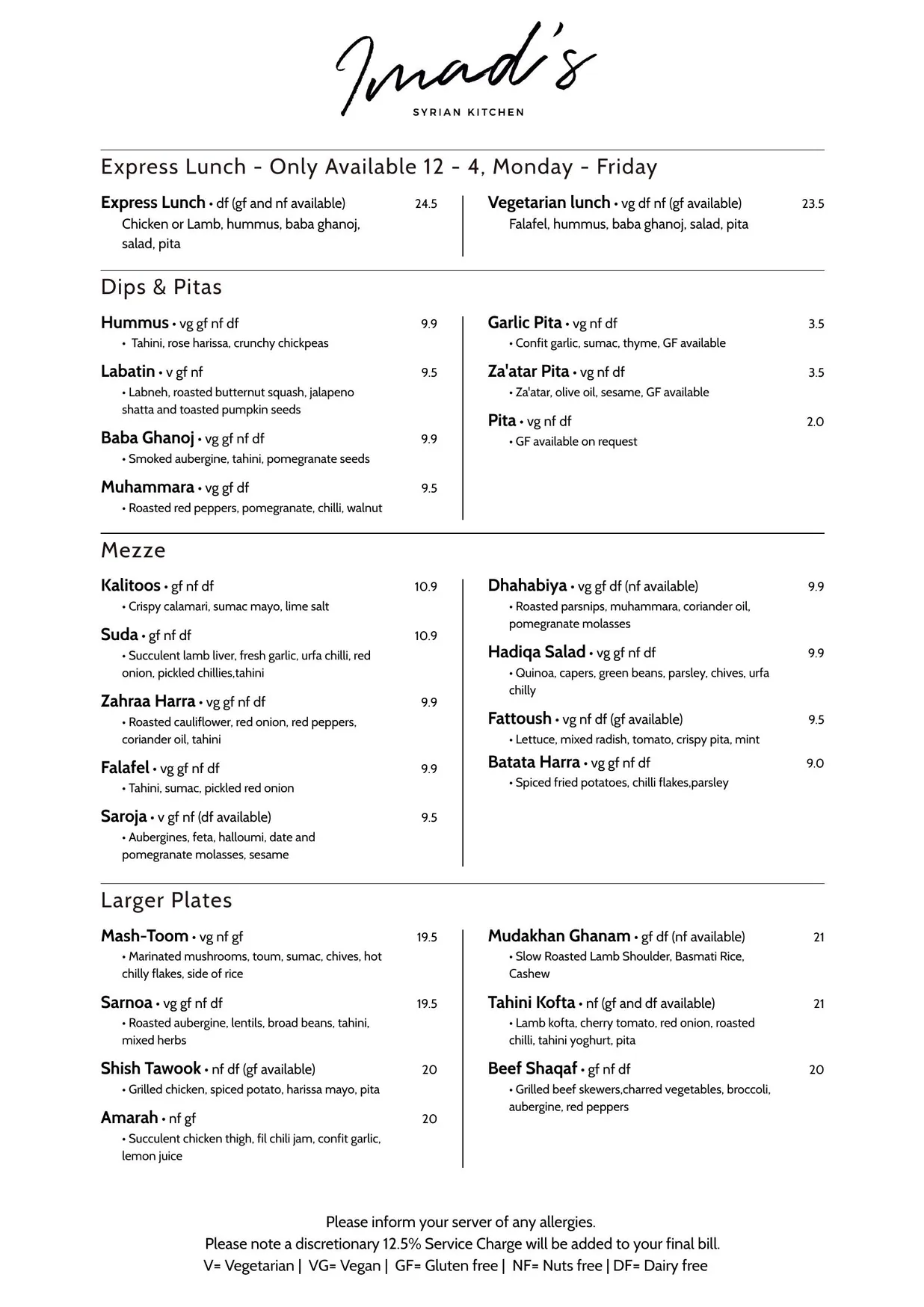 Imad's Syrian Kitchen menu, page 3