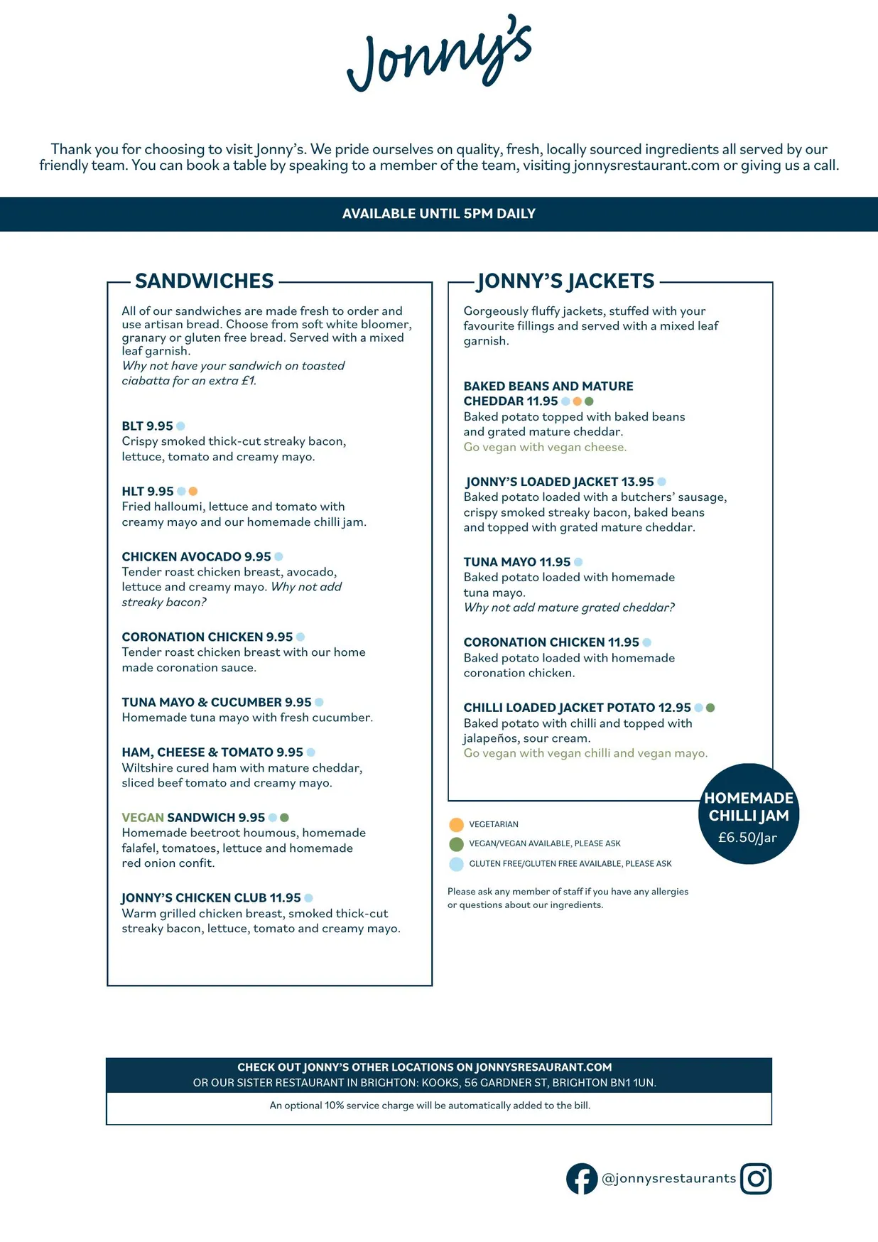 Jonny's Arundel menu, page 4