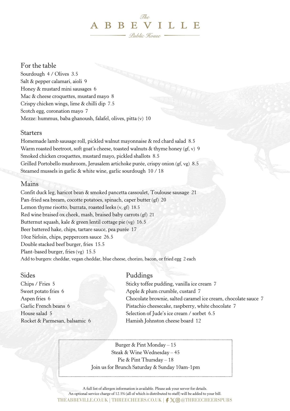 The Abbeville menu, page 2