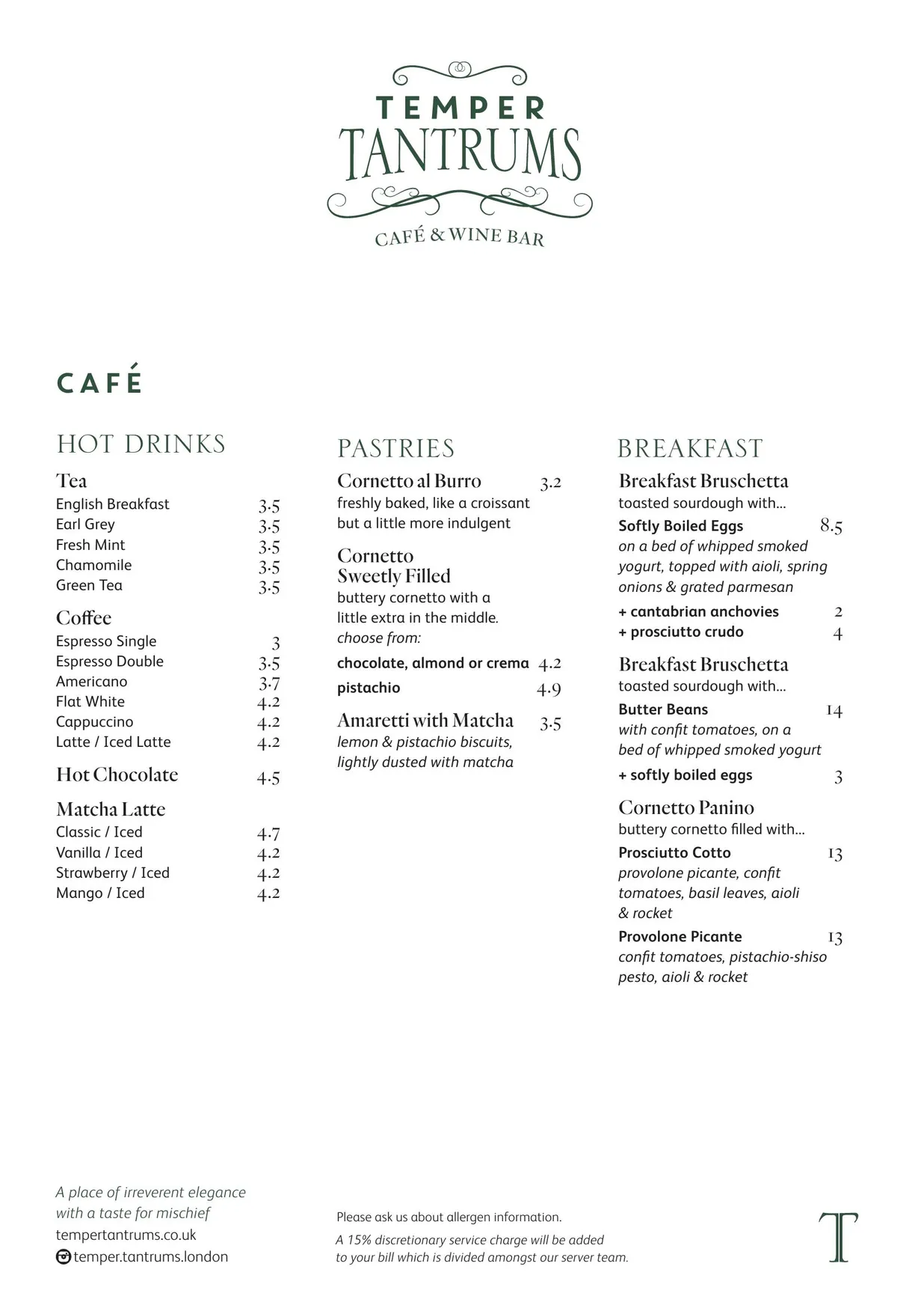 Temper Tantrums menu, page 1