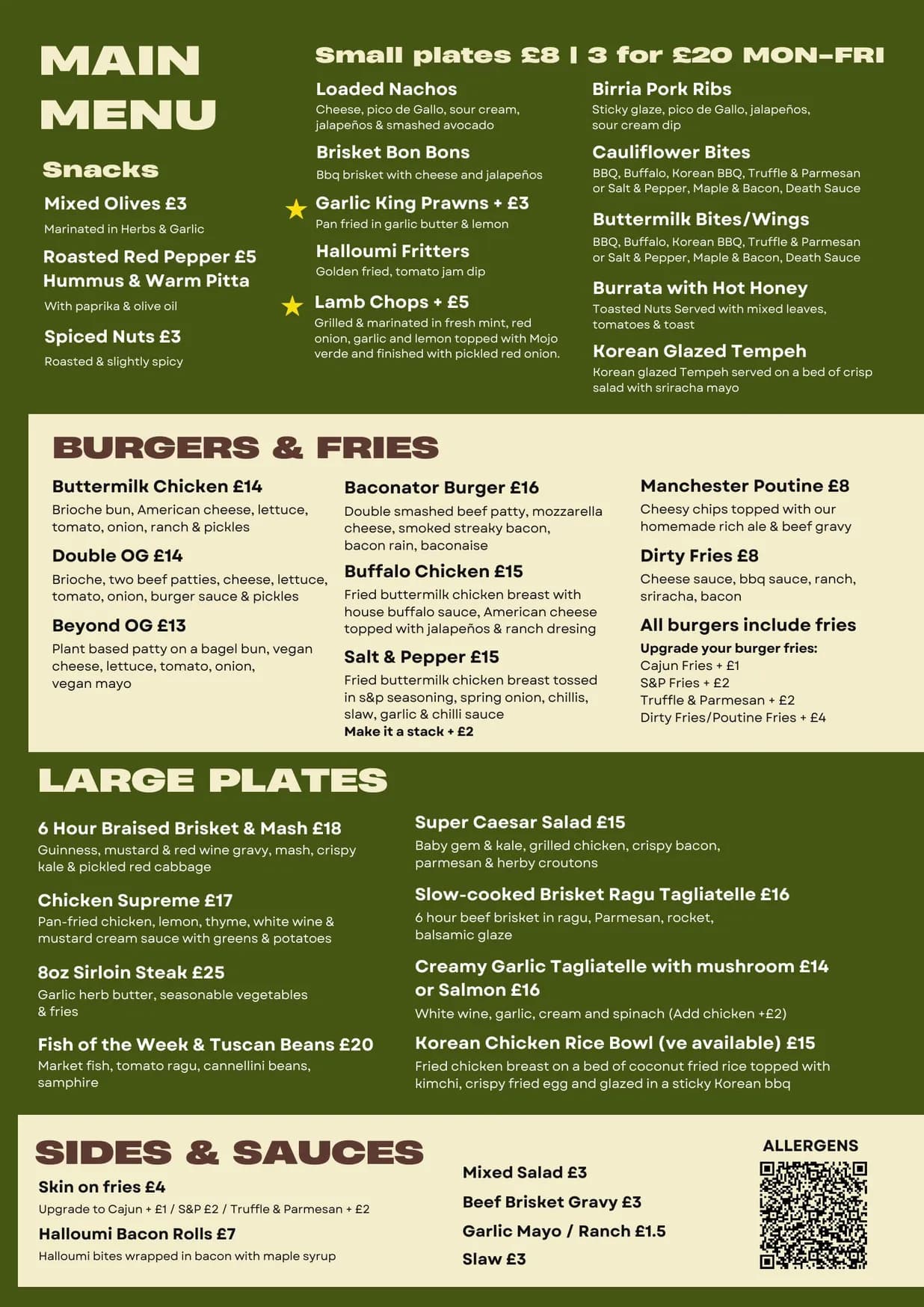 The Shack menu, page 1