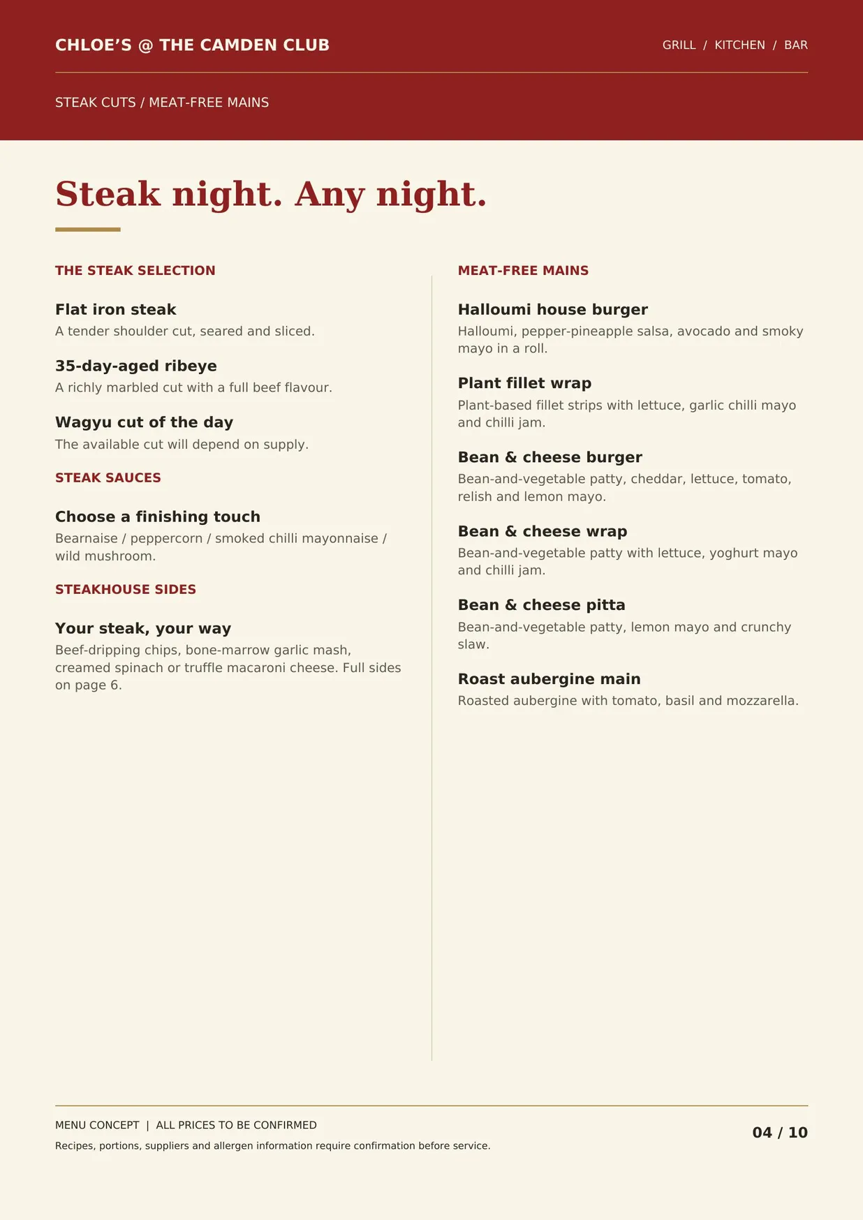 Chloe's @ The Camden Club menu, page 4