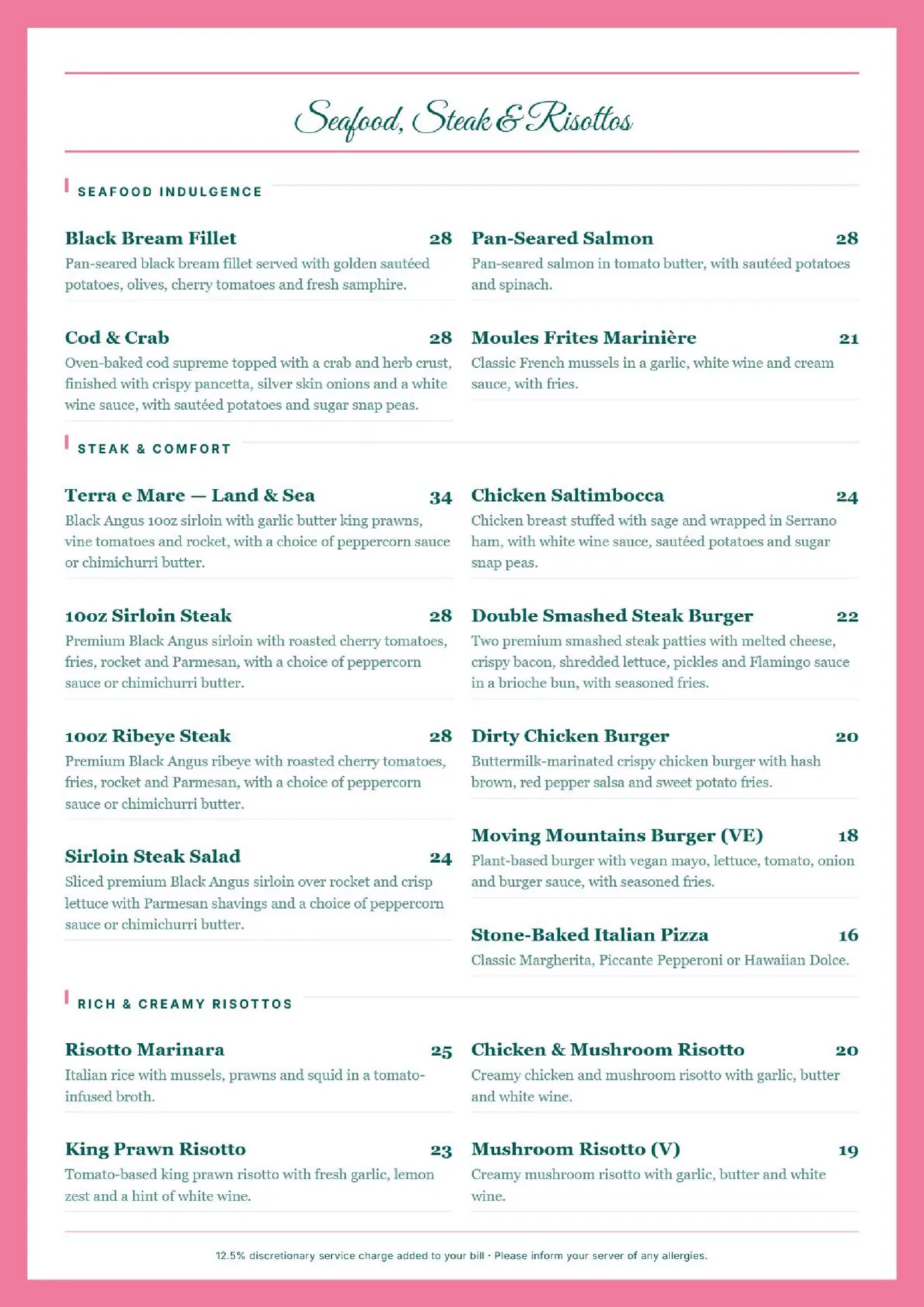 Pink Flamingo menu, page 3