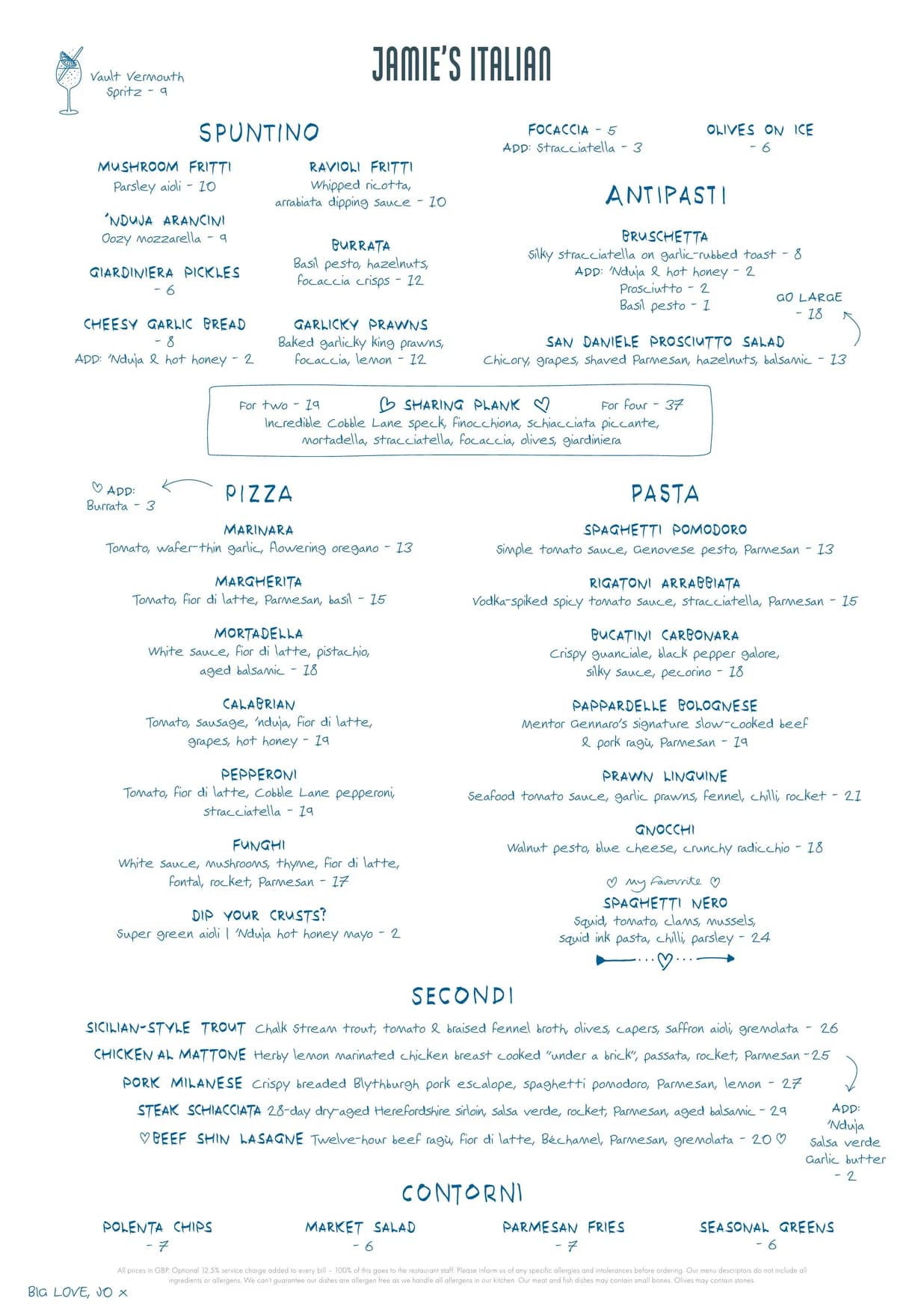 Jamie's Italian menu, page 3