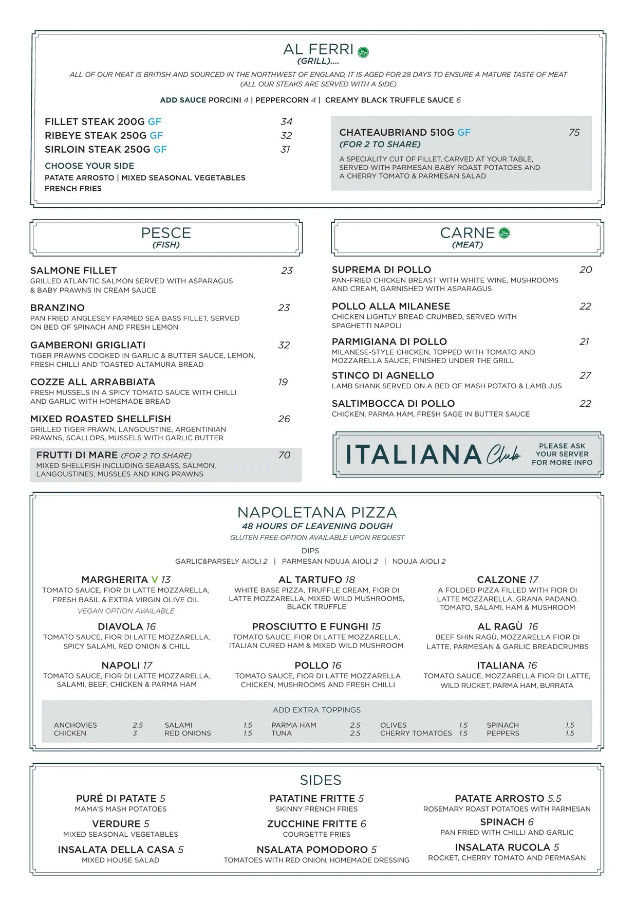 Italiana Fifty Five Liverpool Road menu, page 3