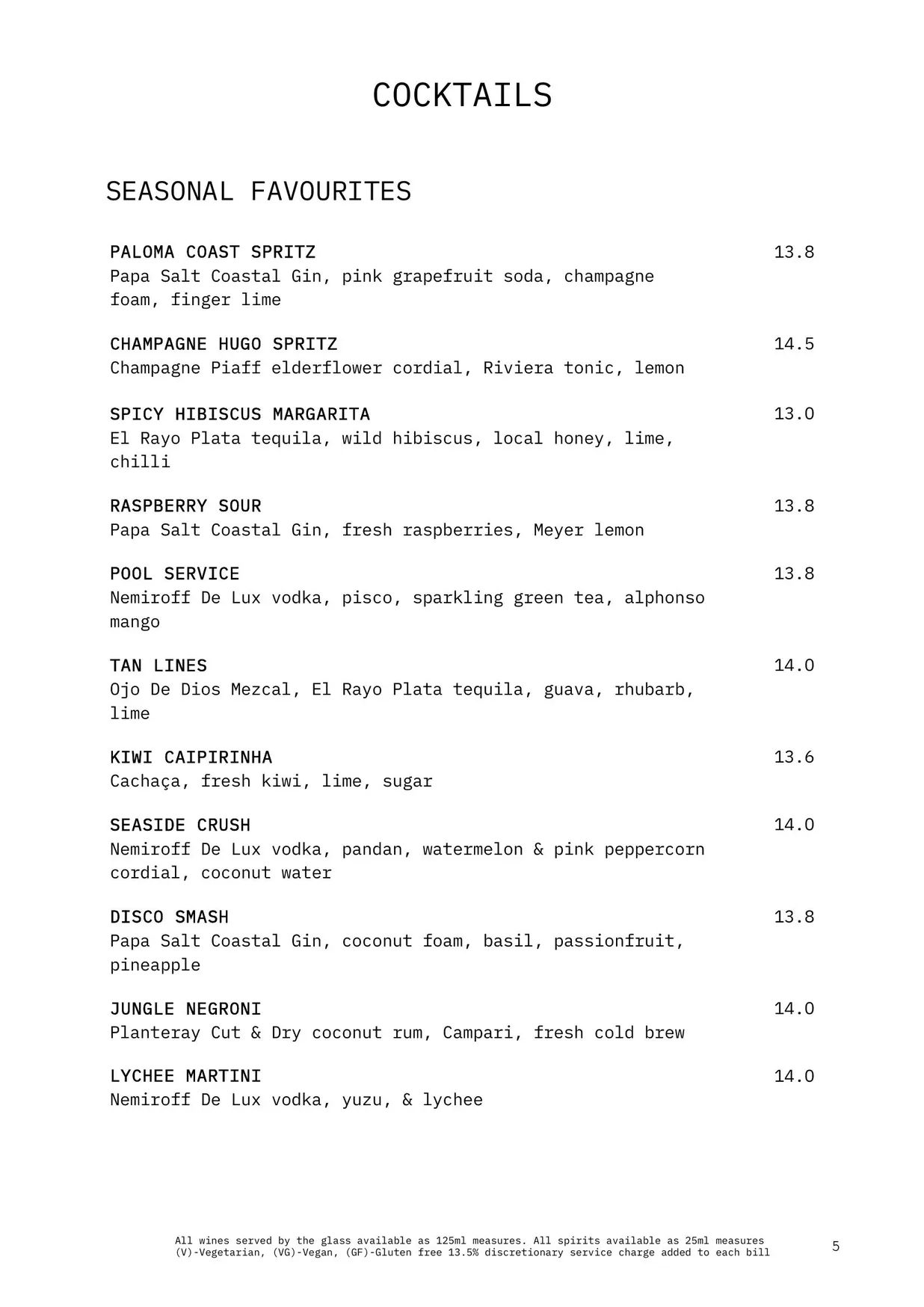 Glamarama Green menu, page 7
