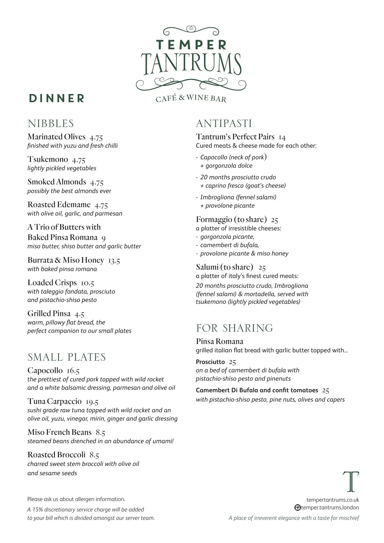 Temper Tantrums menu, page 3