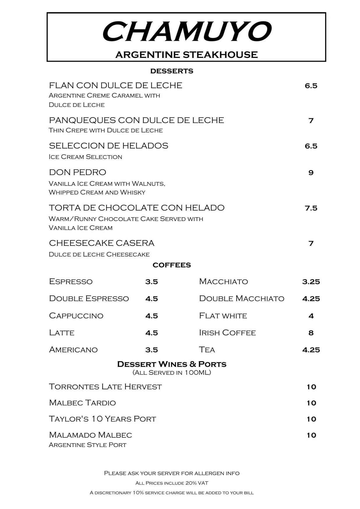 Chamuyo menu, page 4