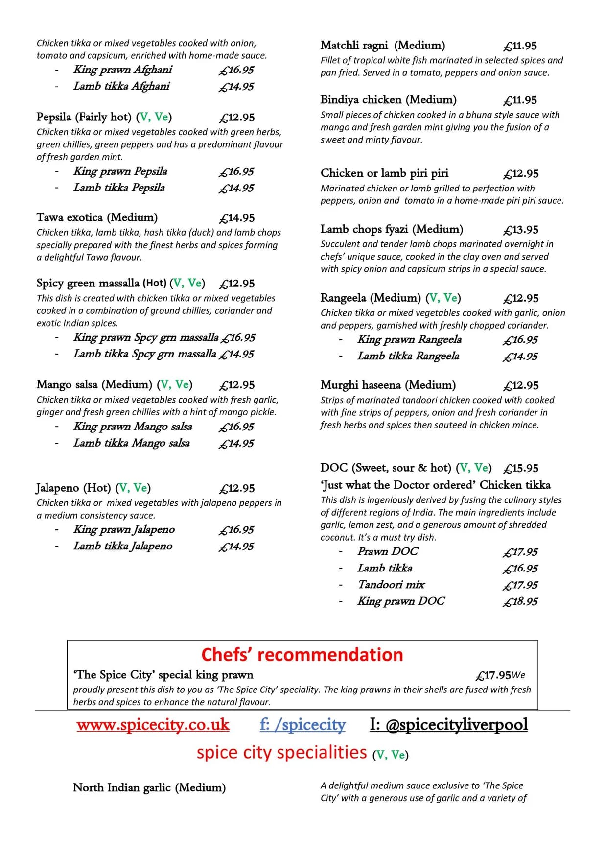 Spice City menu, page 14